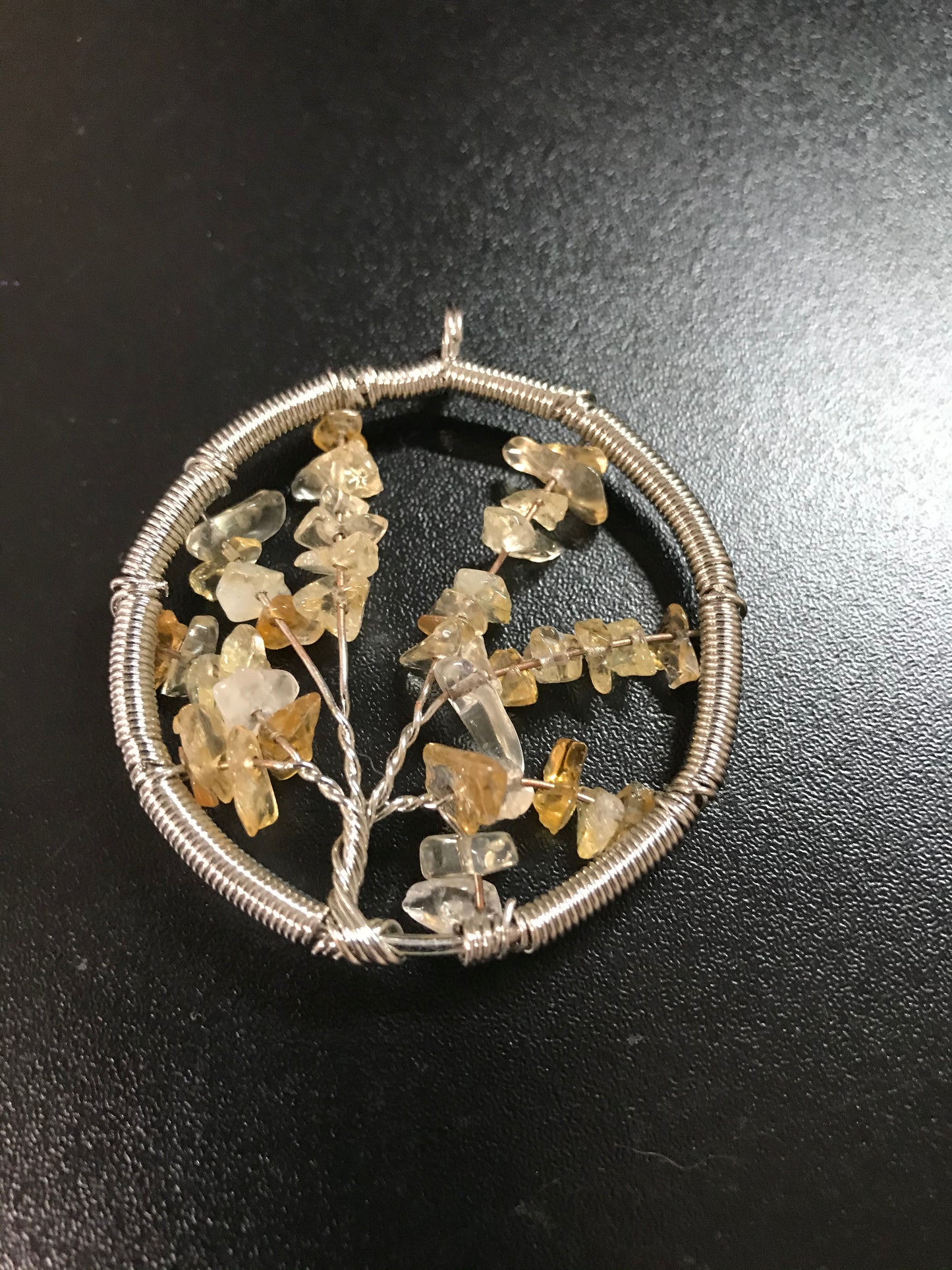 2 1/8" Natural Citrine Gemstone Tree Of Life Wire Wrap Pendant