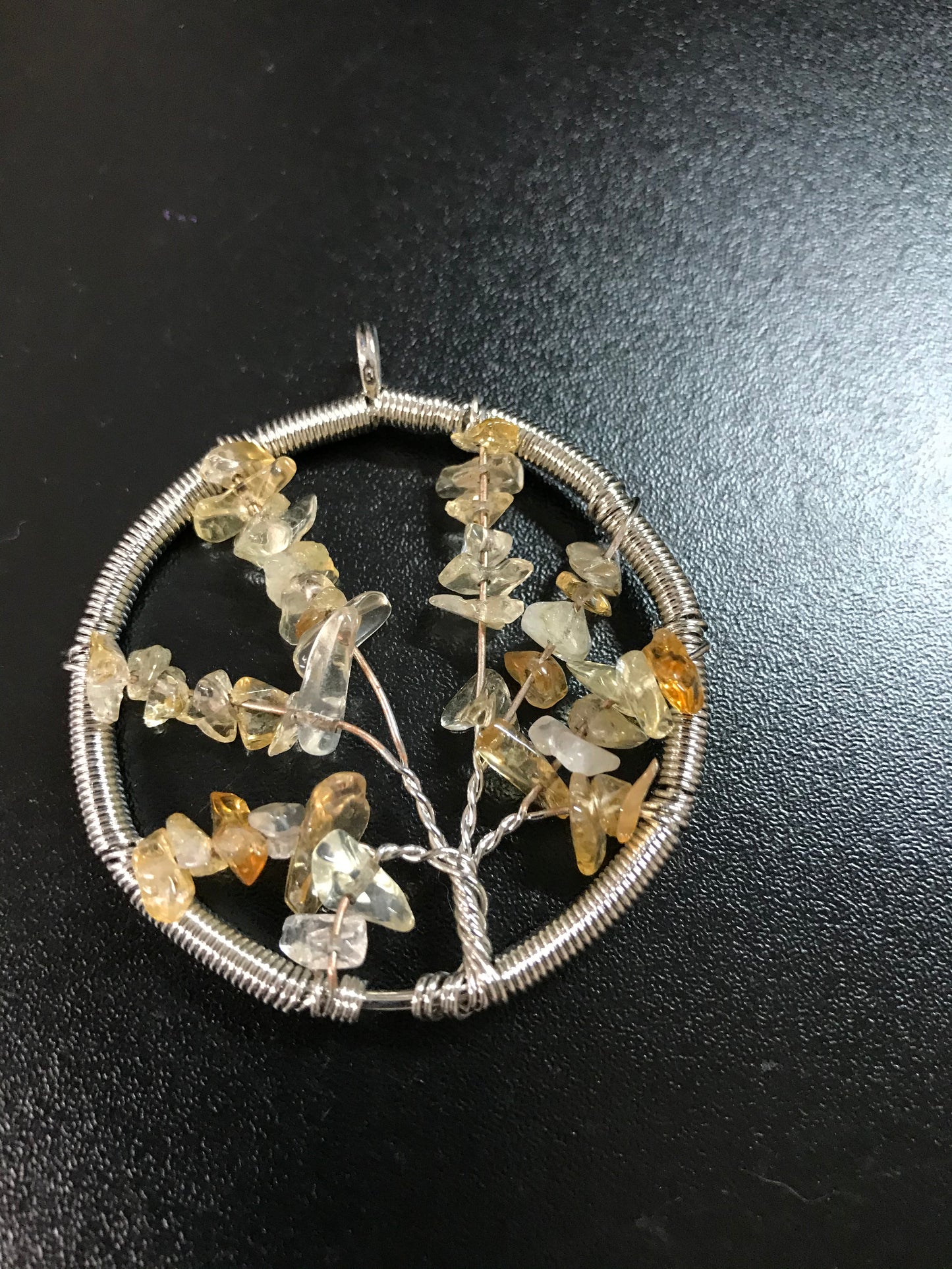 2 1/8" Natural Citrine Gemstone Tree Of Life Wire Wrap Pendant