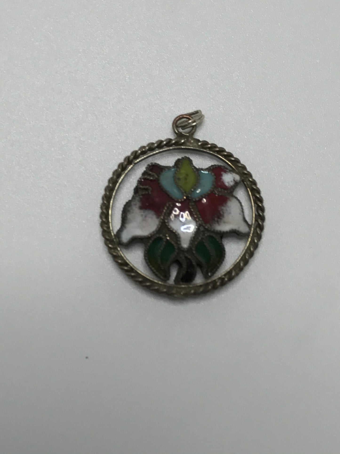 Vintage Sterling Silver Round Cloisonne Pendant