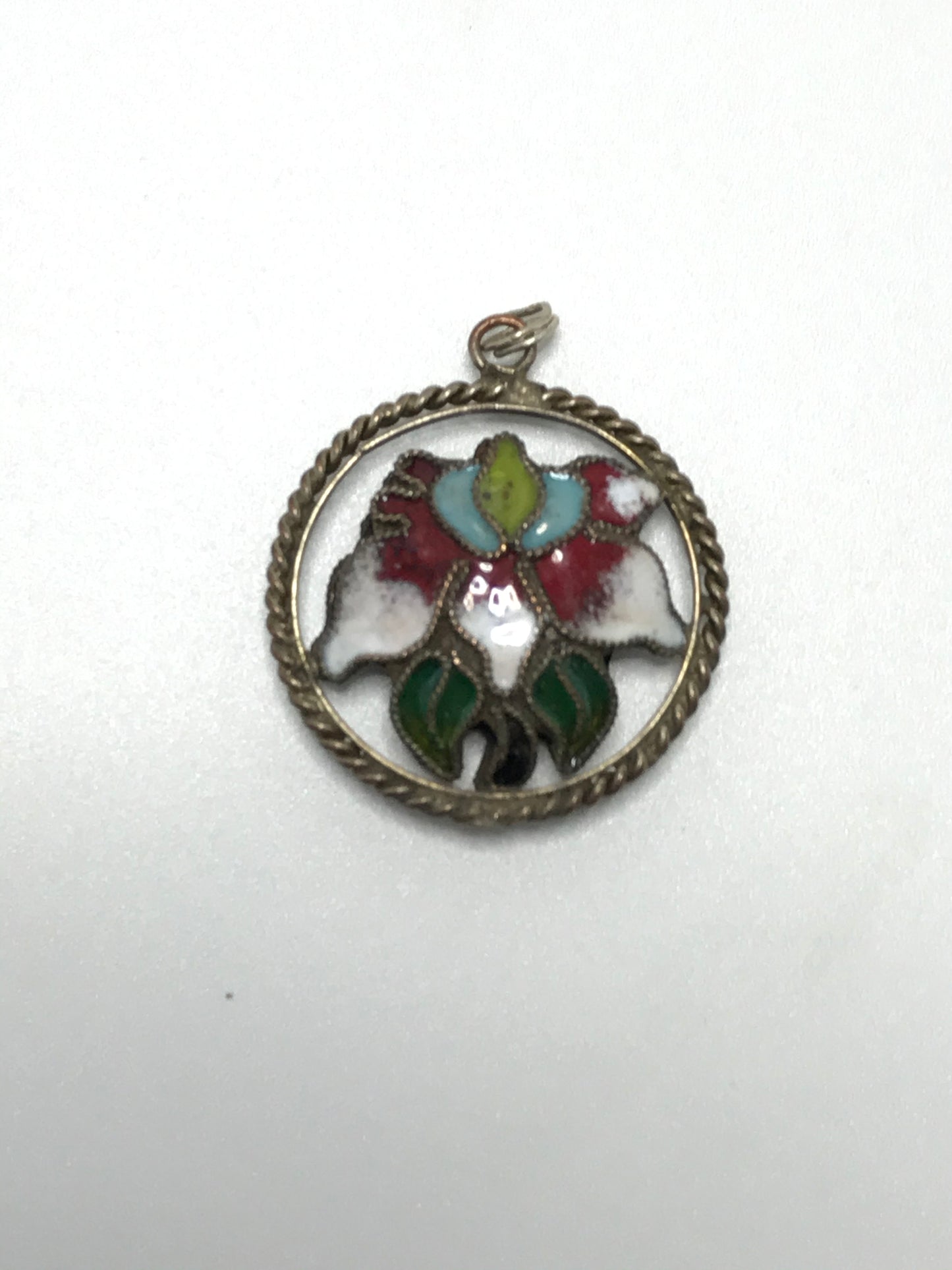 Vintage Sterling Silver Round Cloisonne Pendant