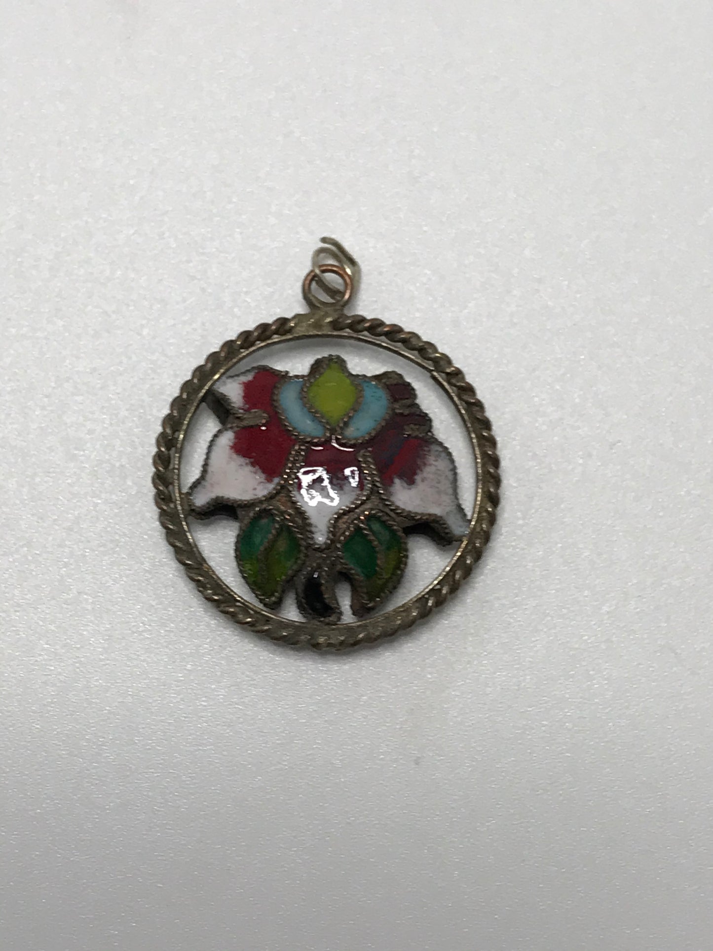 Vintage Sterling Silver Round Cloisonne Pendant