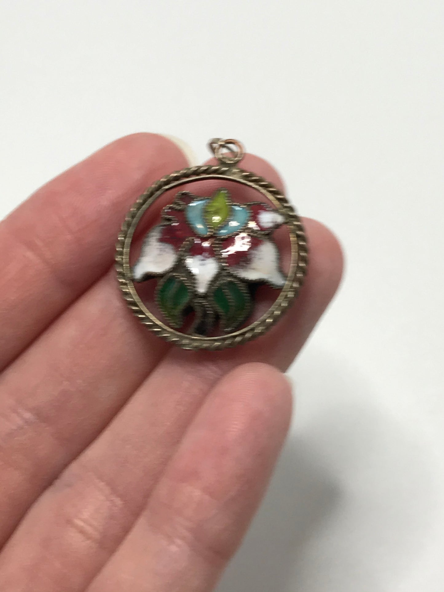 Vintage Sterling Silver Round Cloisonne Pendant
