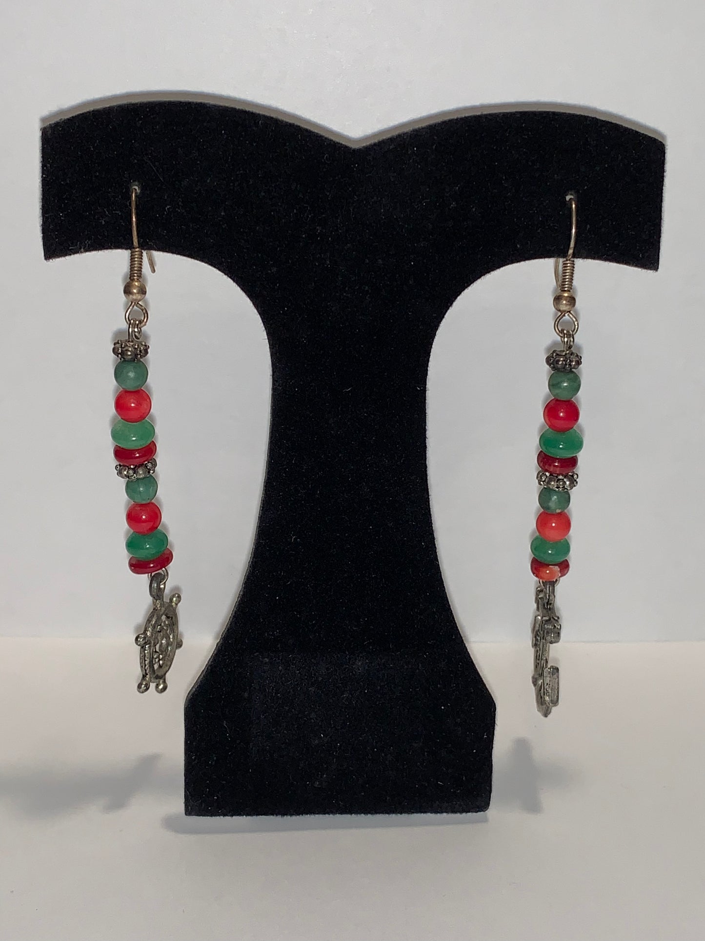 Red Coral and Aventurine Nautical Dangle Earrings
