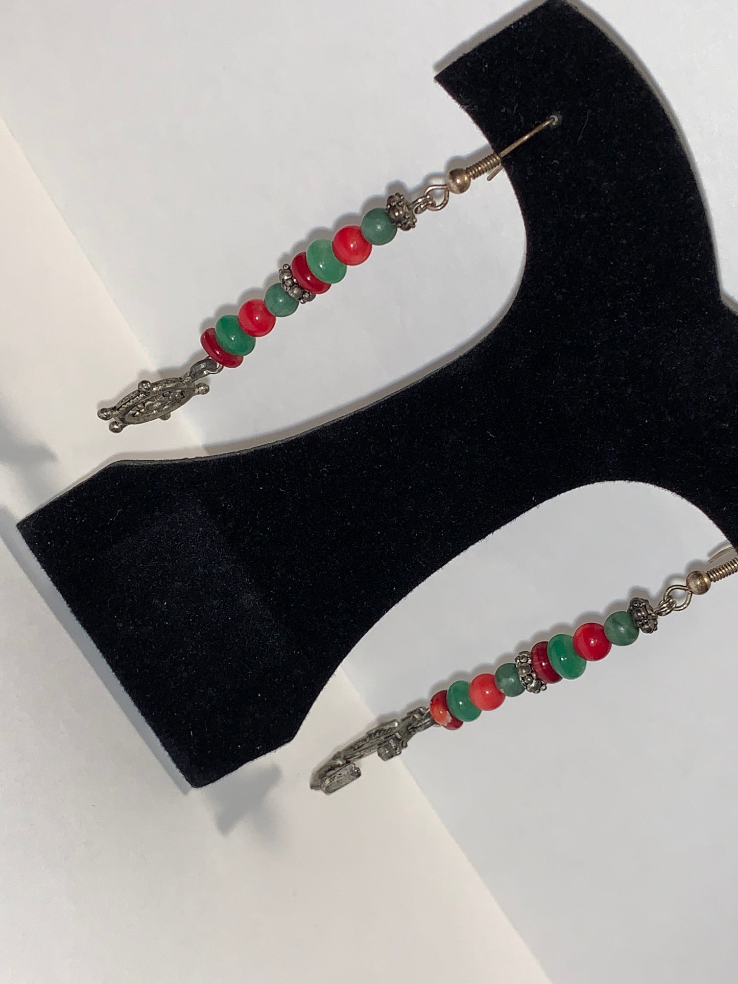 Red Coral and Aventurine Nautical Dangle Earrings