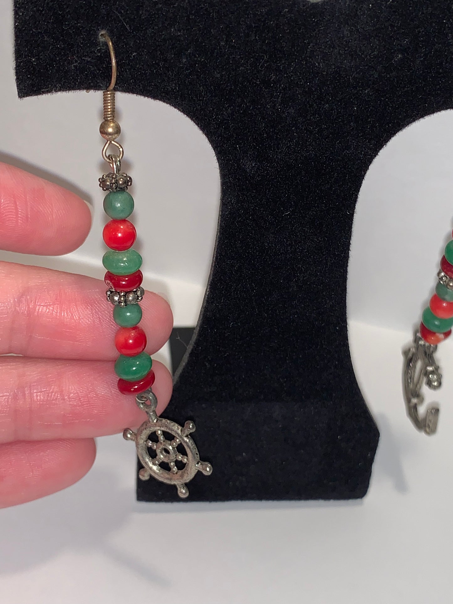 Red Coral and Aventurine Nautical Dangle Earrings