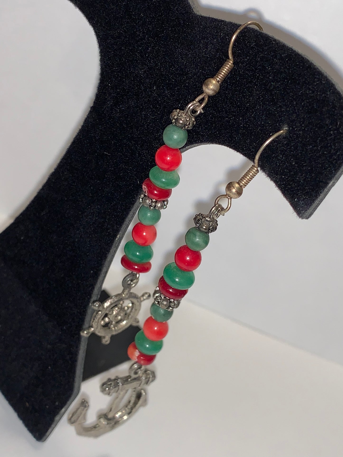 Red Coral and Aventurine Nautical Dangle Earrings