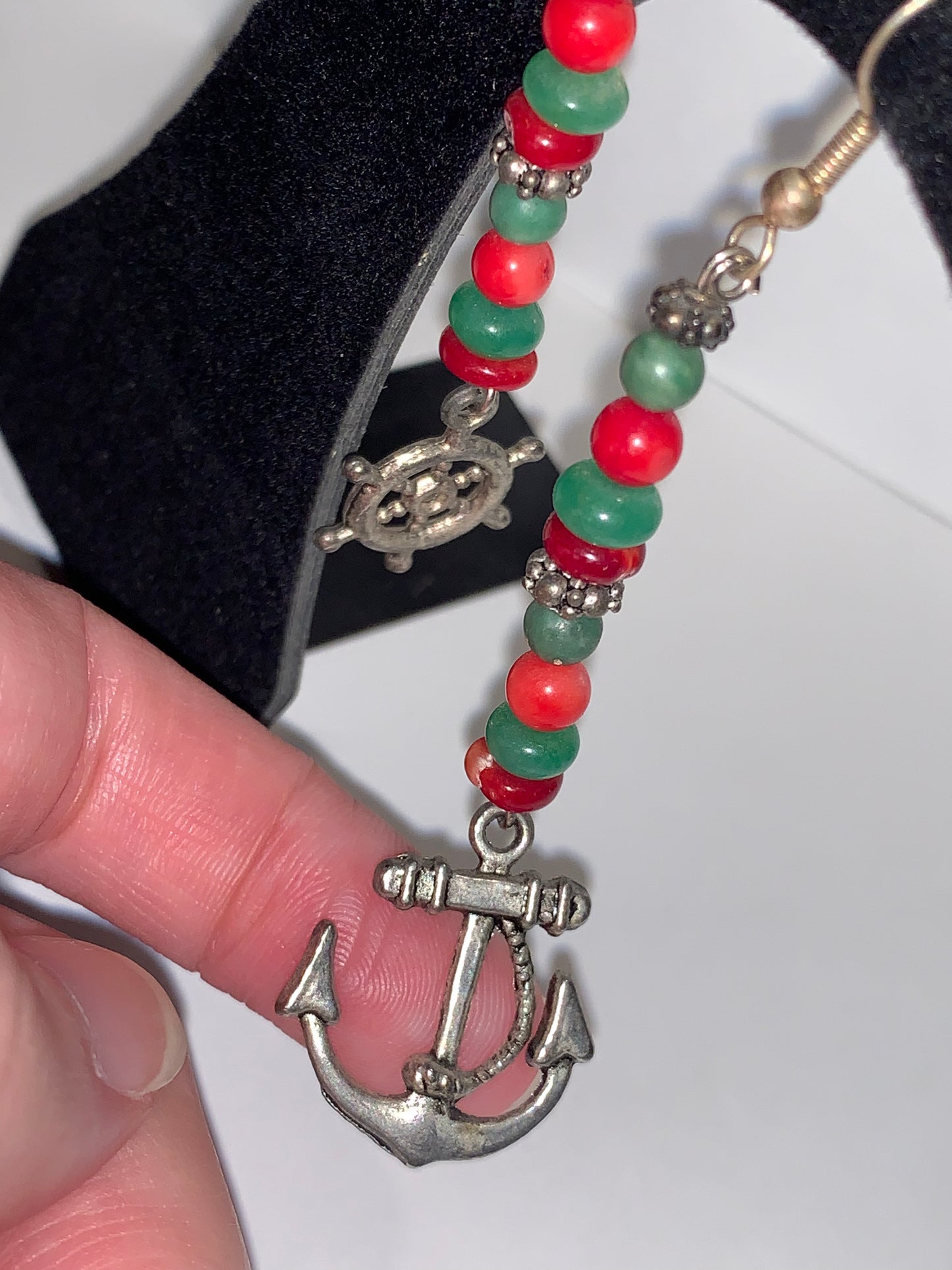 Red Coral and Aventurine Nautical Dangle Earrings