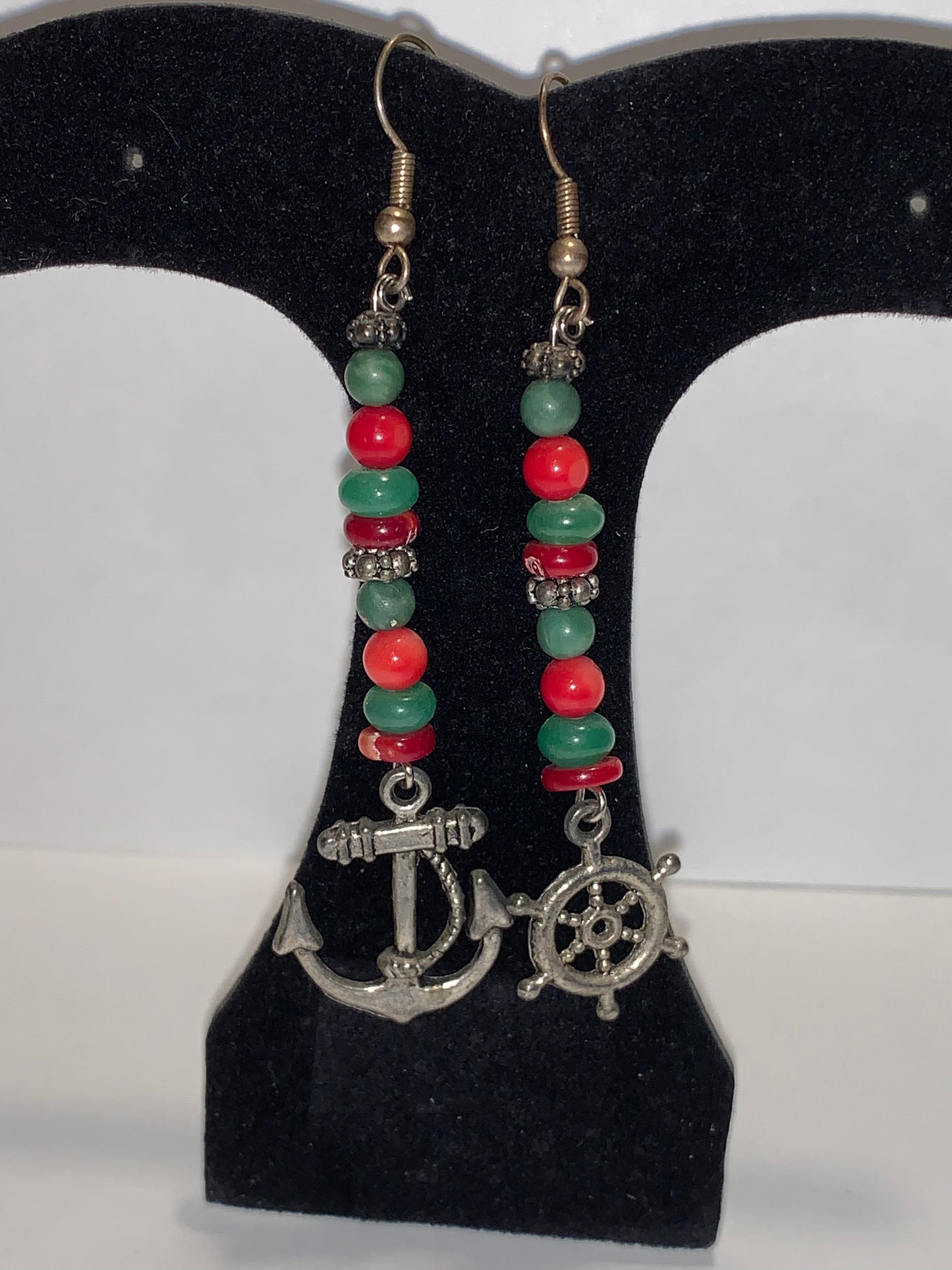 Red Coral and Aventurine Nautical Dangle Earrings