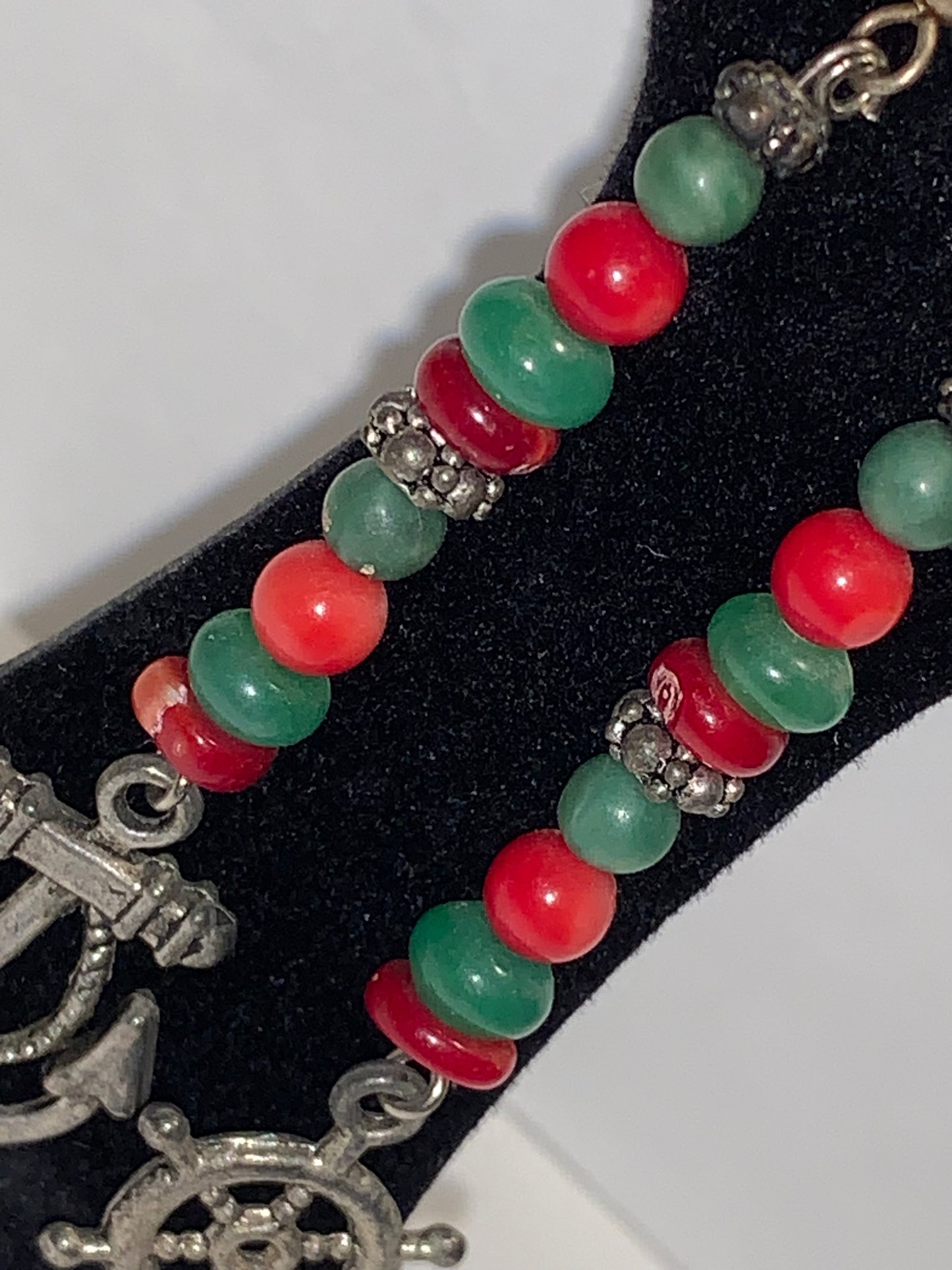 Red Coral and Aventurine Nautical Dangle Earrings