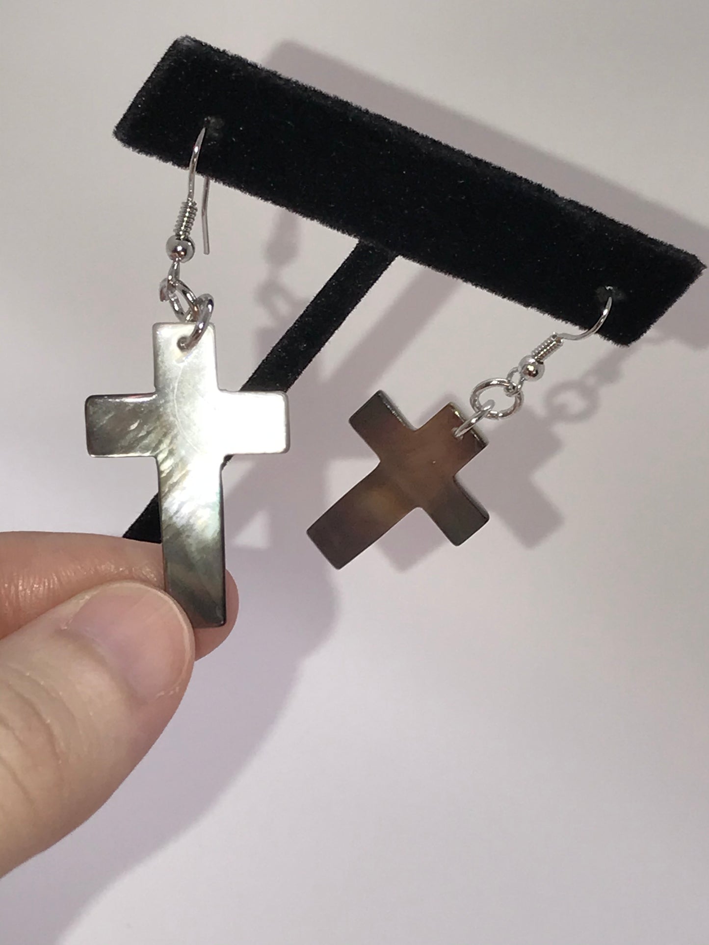 Black Lip Pearl Cross Earrings