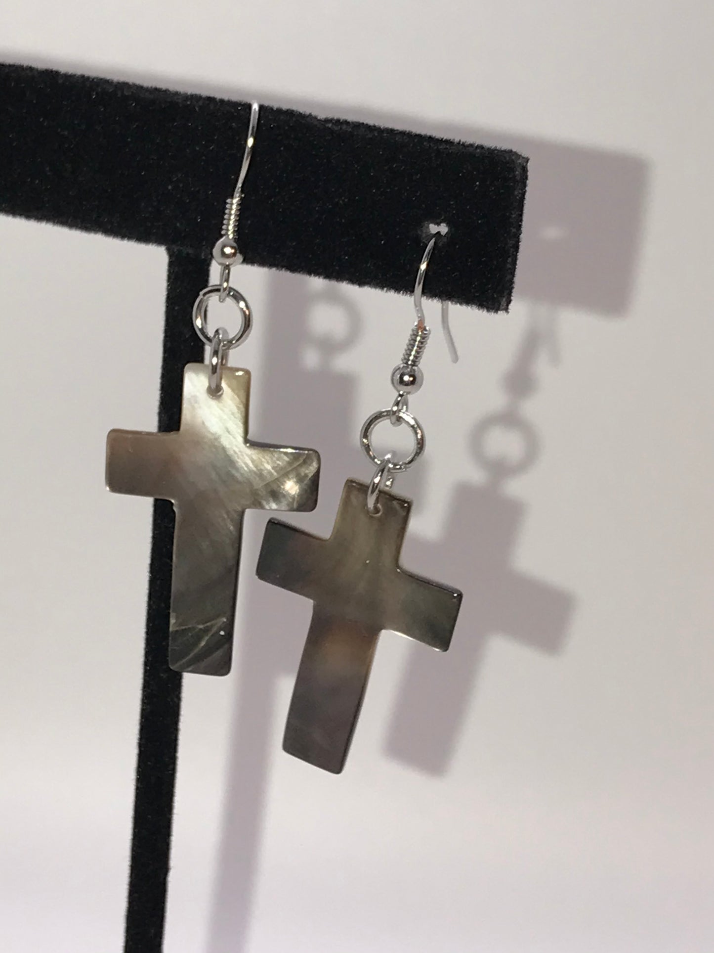 Black Lip Pearl Cross Earrings