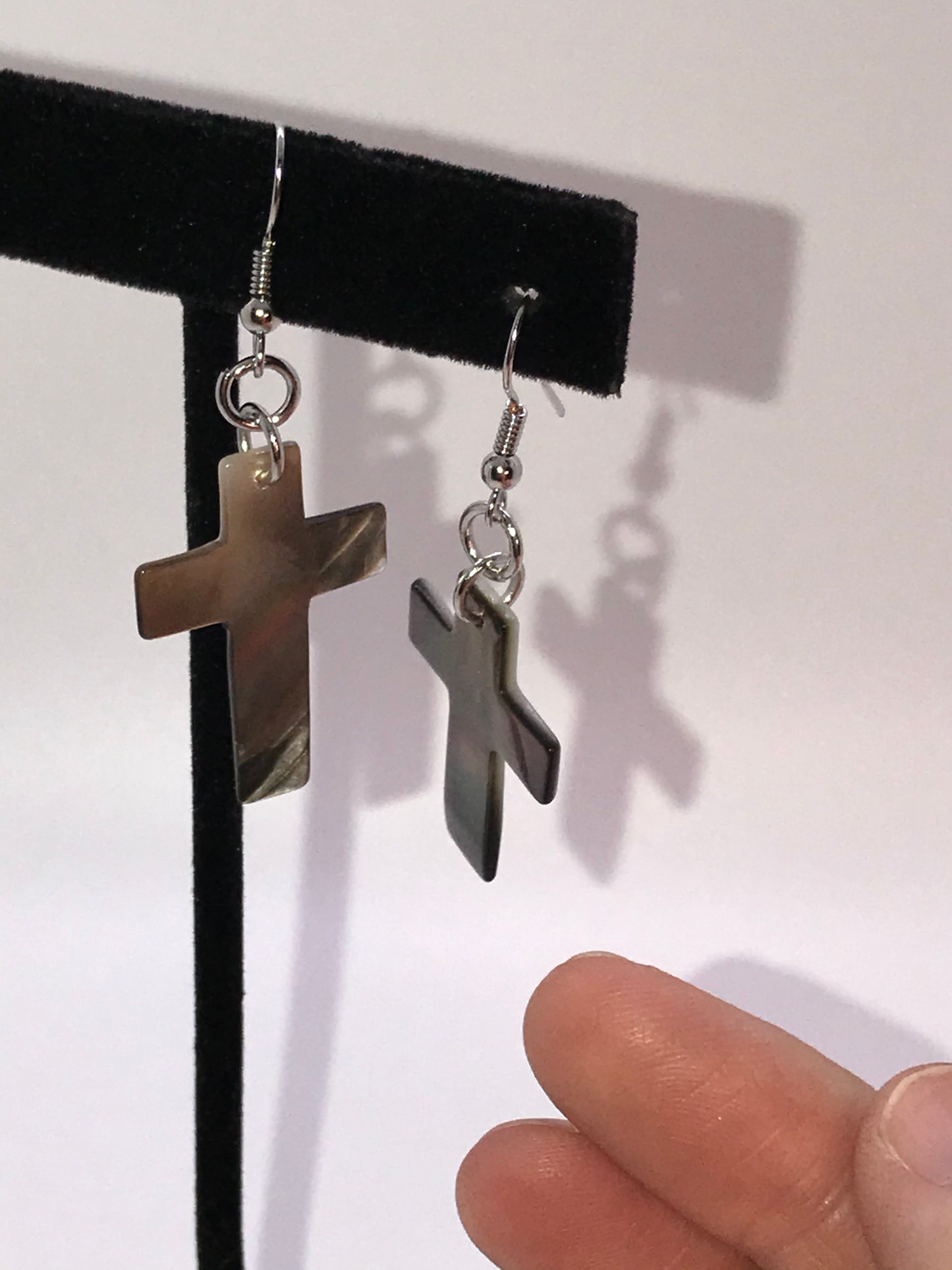 Black Lip Pearl Cross Earrings