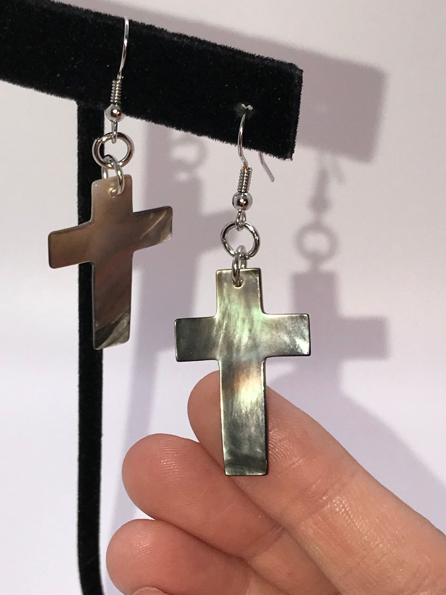Black Lip Pearl Cross Earrings