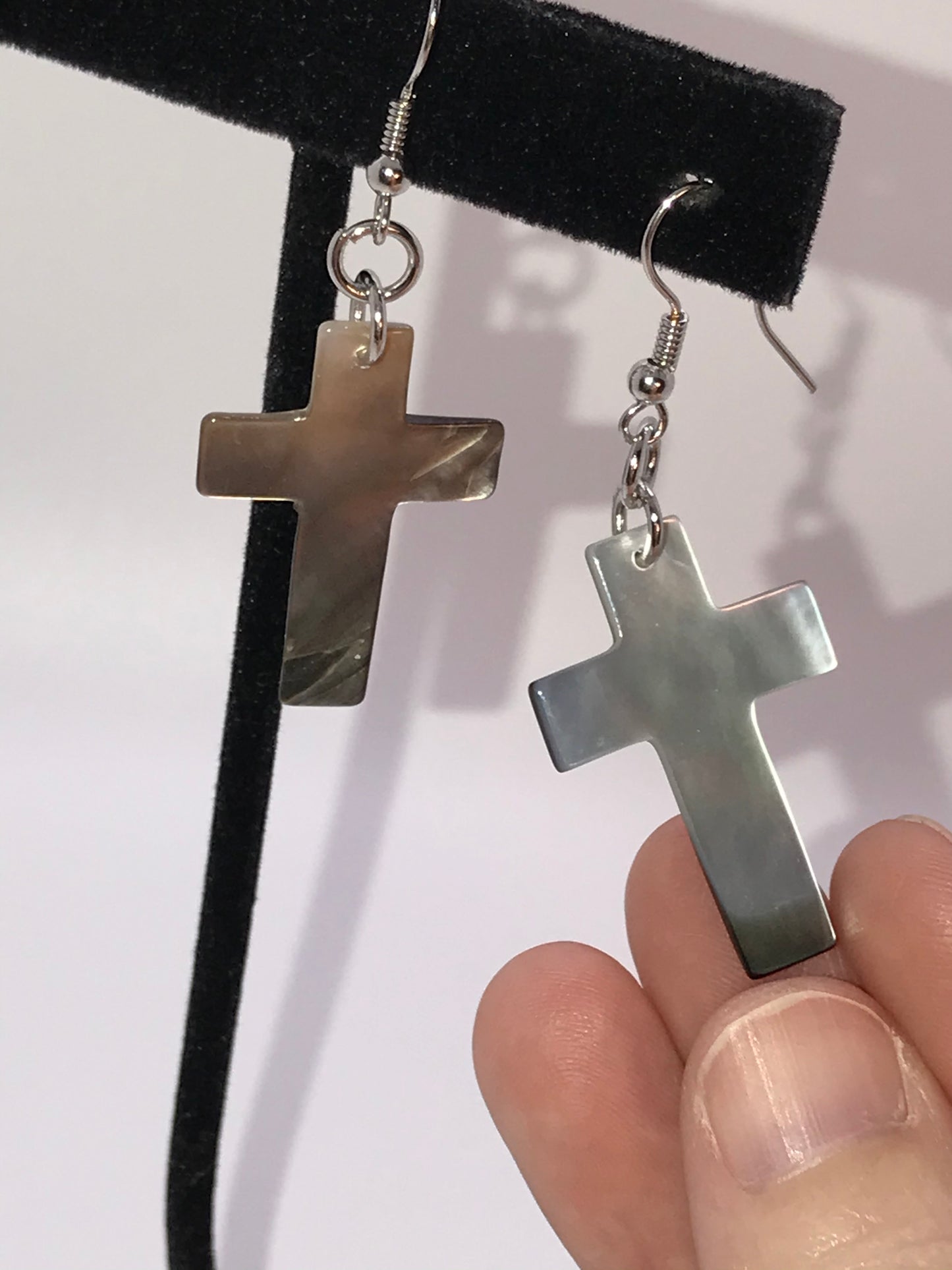 Black Lip Pearl Cross Earrings