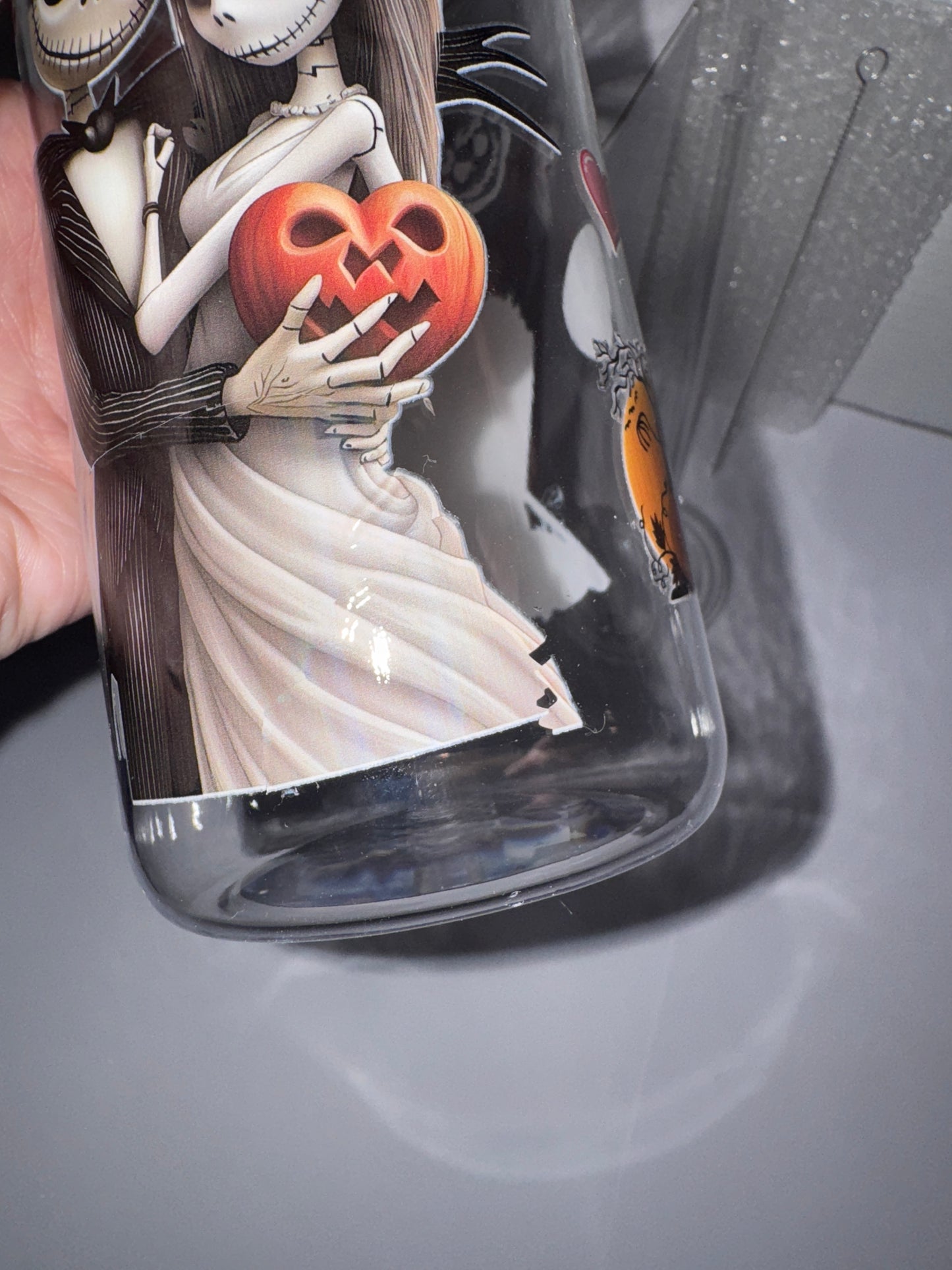 Halloween Wedding Themed 16 Oz Plastic Cup With Love Hearts, damaged