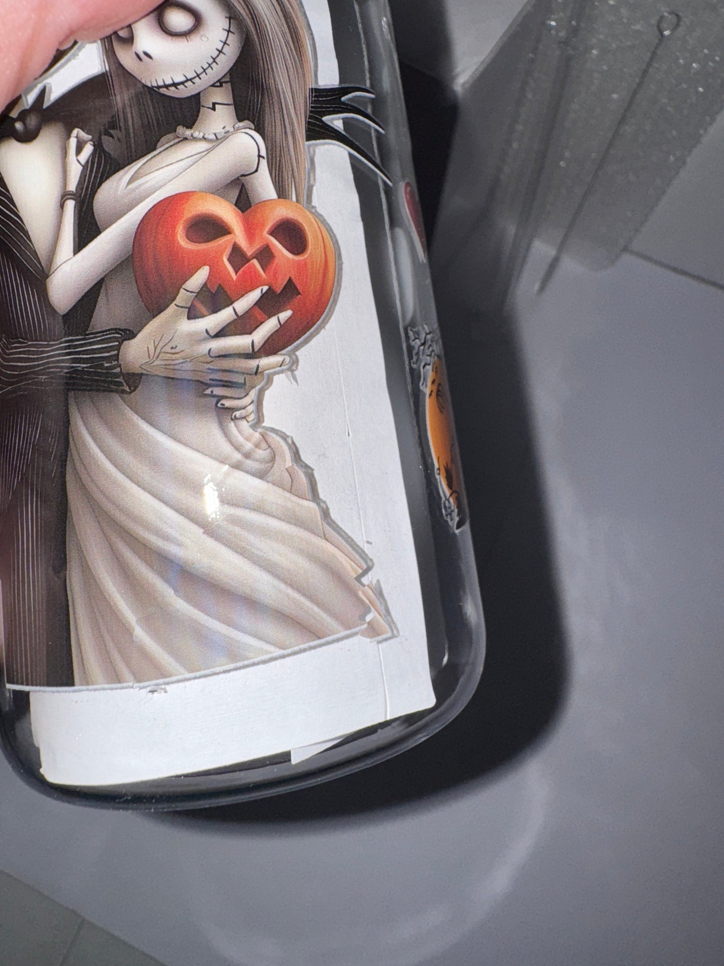 Halloween Wedding Themed 16 Oz Plastic Cup With Love Hearts, damaged