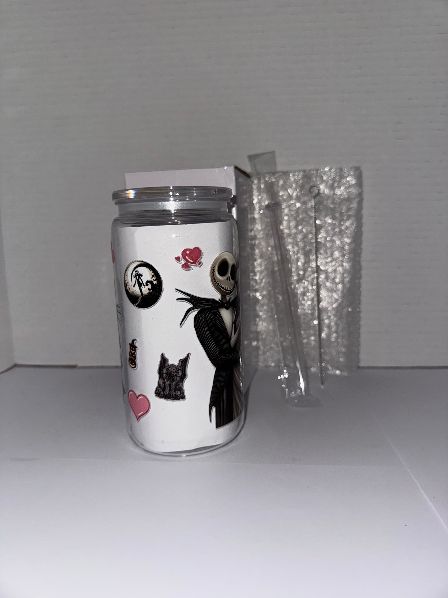 Halloween Wedding Themed 16 Oz Plastic Cup With Love Hearts, damaged