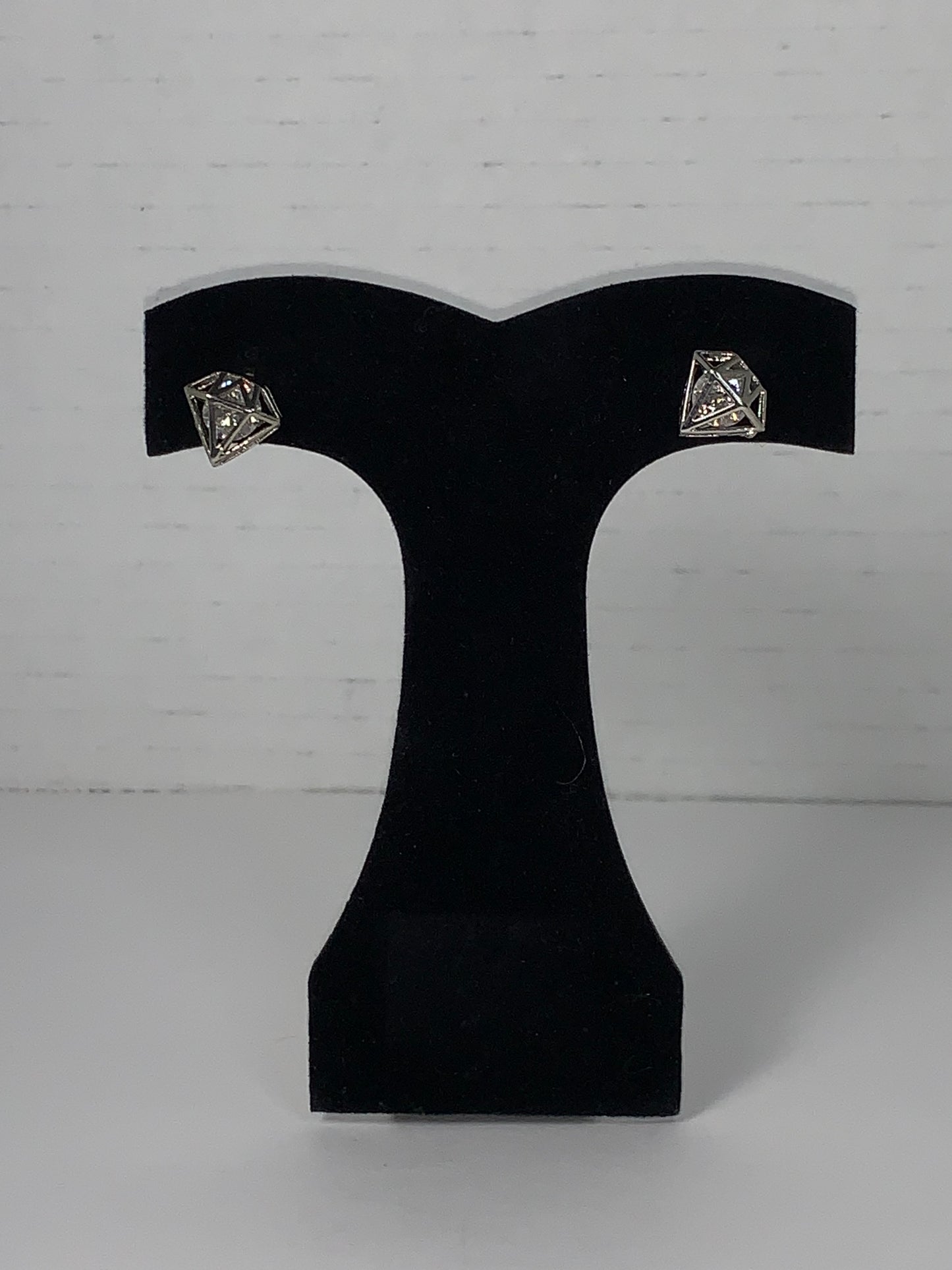 Silver Diamond Shaped Rhinestone Stud Earrings