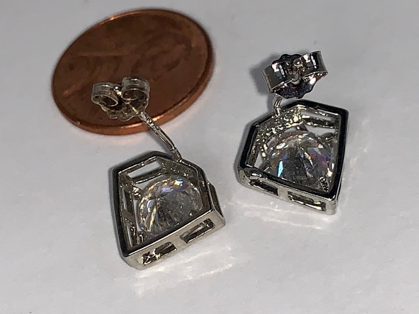 Silver Diamond Shaped Rhinestone Stud Earrings