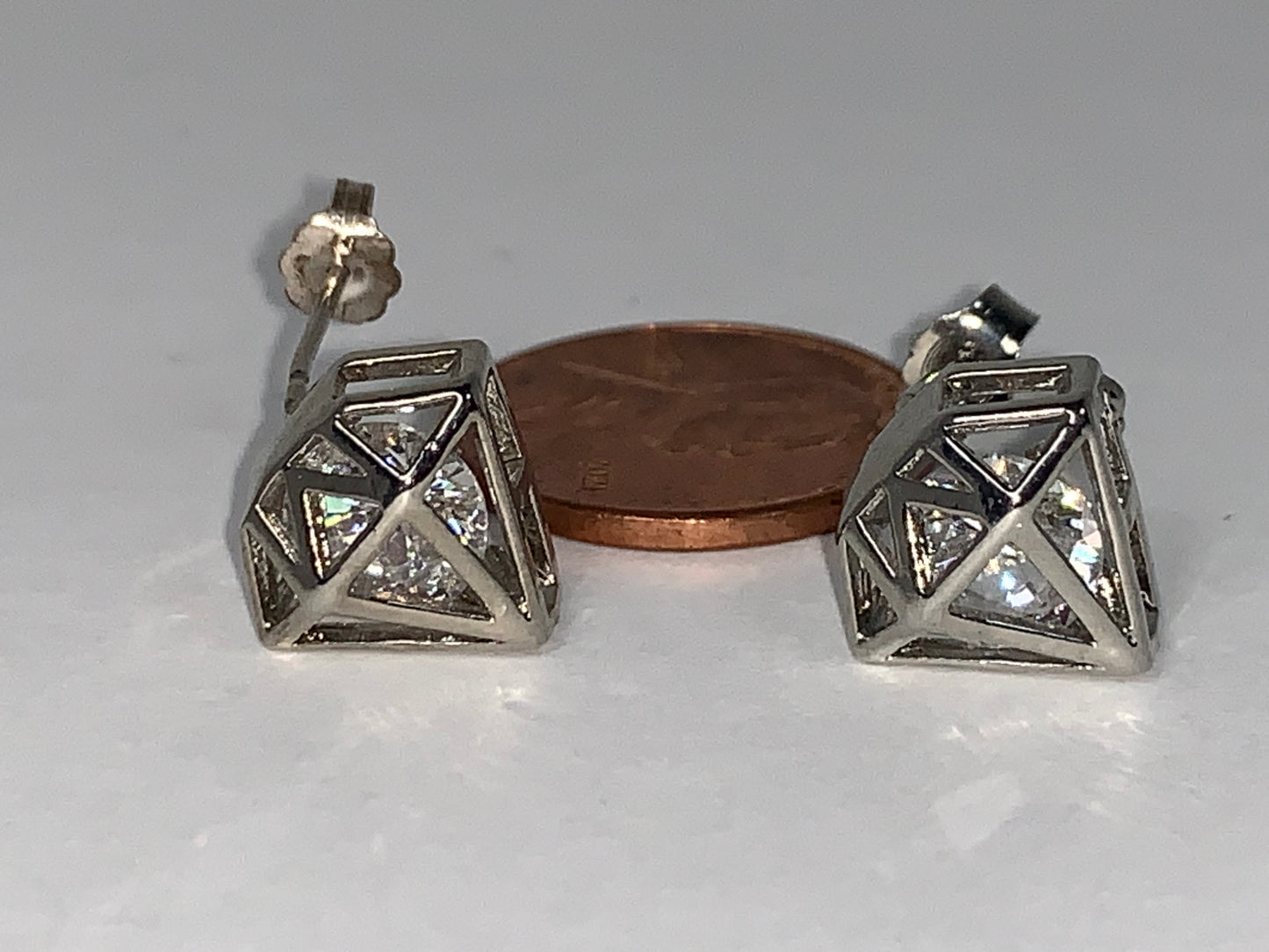 Silver Diamond Shaped Rhinestone Stud Earrings