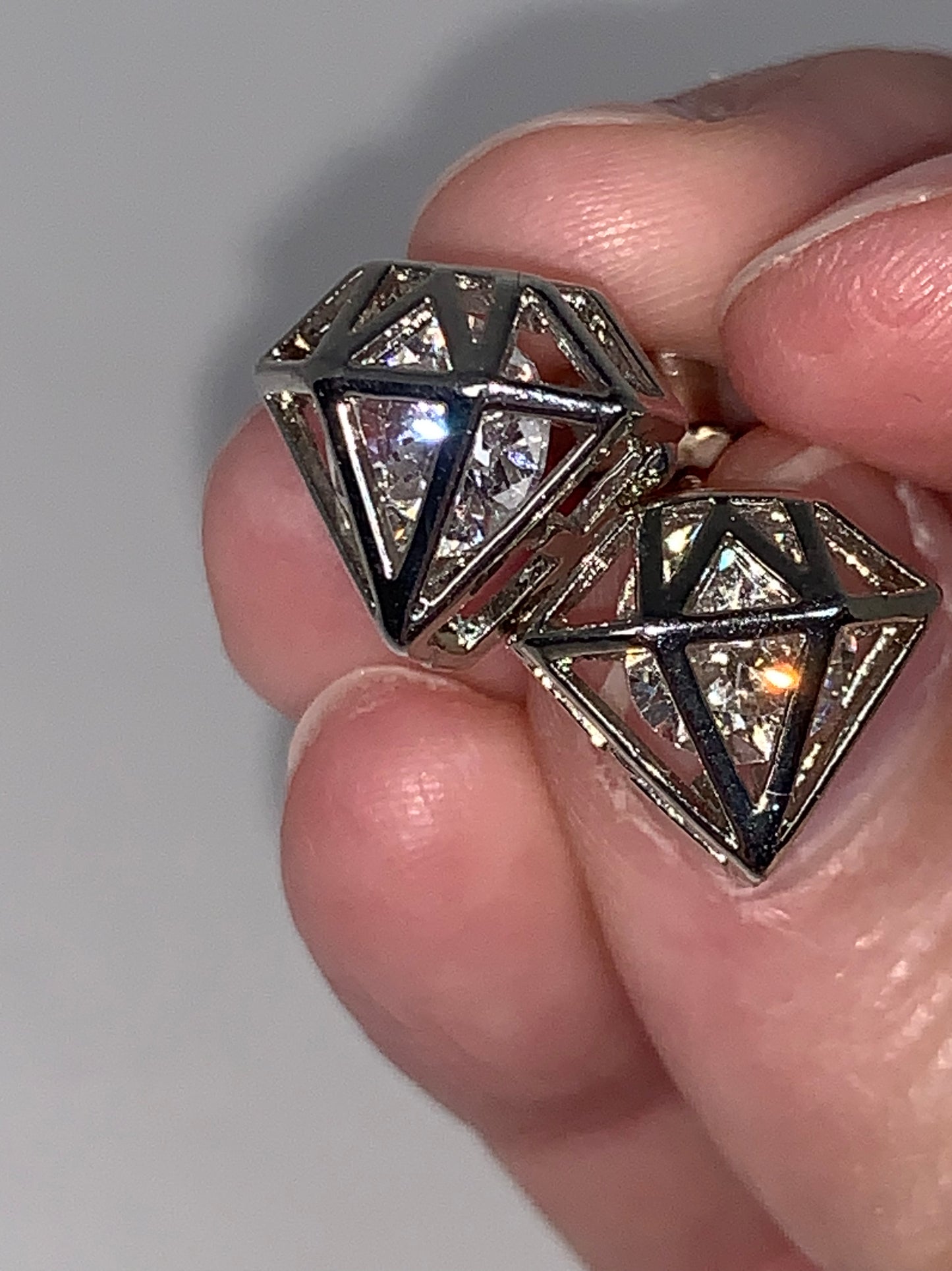 Silver Diamond Shaped Rhinestone Stud Earrings