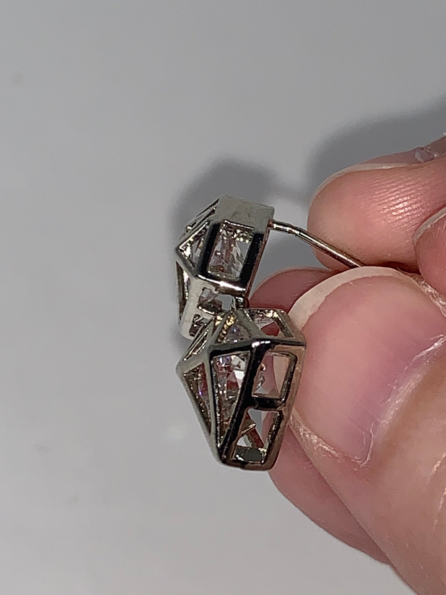 Silver Diamond Shaped Rhinestone Stud Earrings