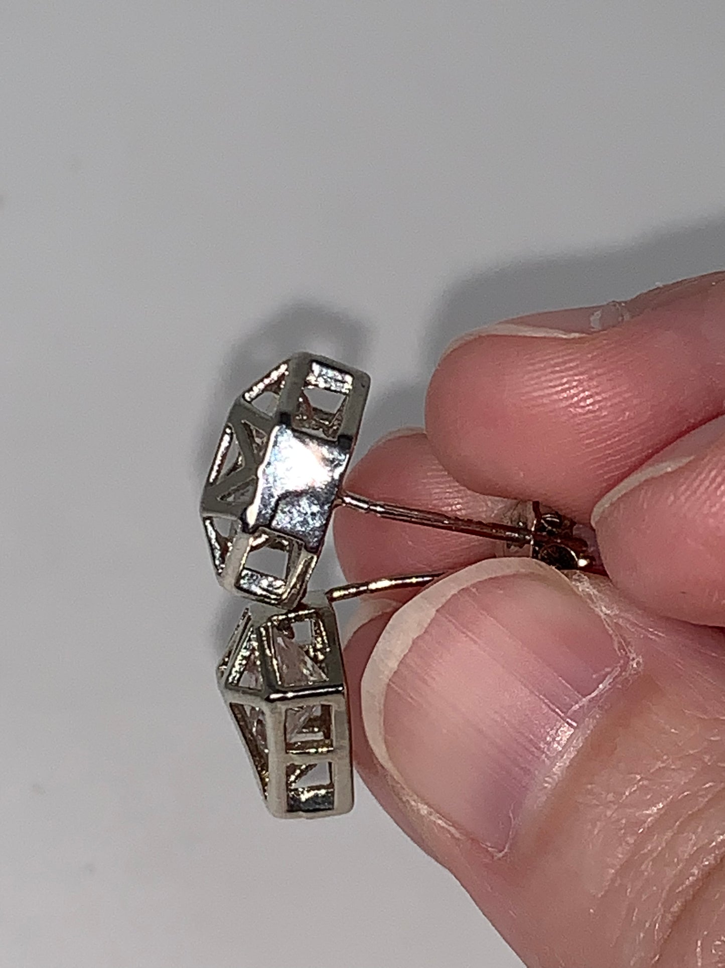Silver Diamond Shaped Rhinestone Stud Earrings