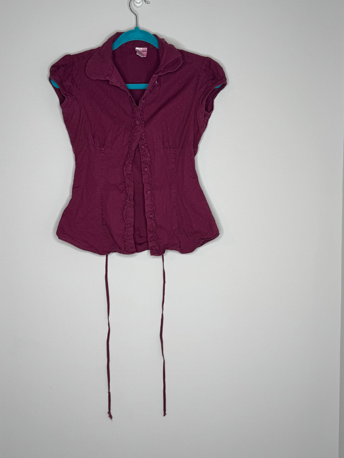Dolled Up Maroon Button Up Polka Dot Shirt, Size Small, Y2K