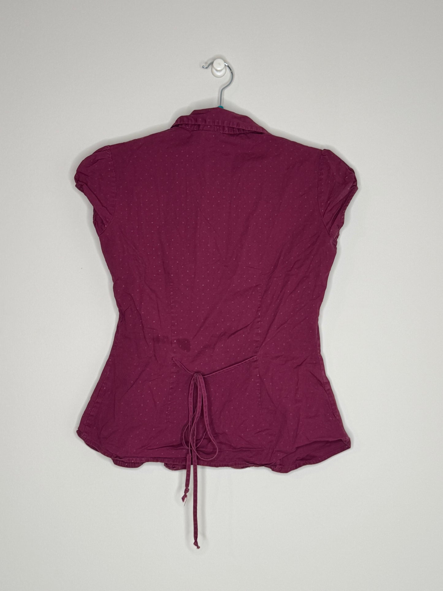 Dolled Up Maroon Button Up Polka Dot Shirt, Size Small, Y2K