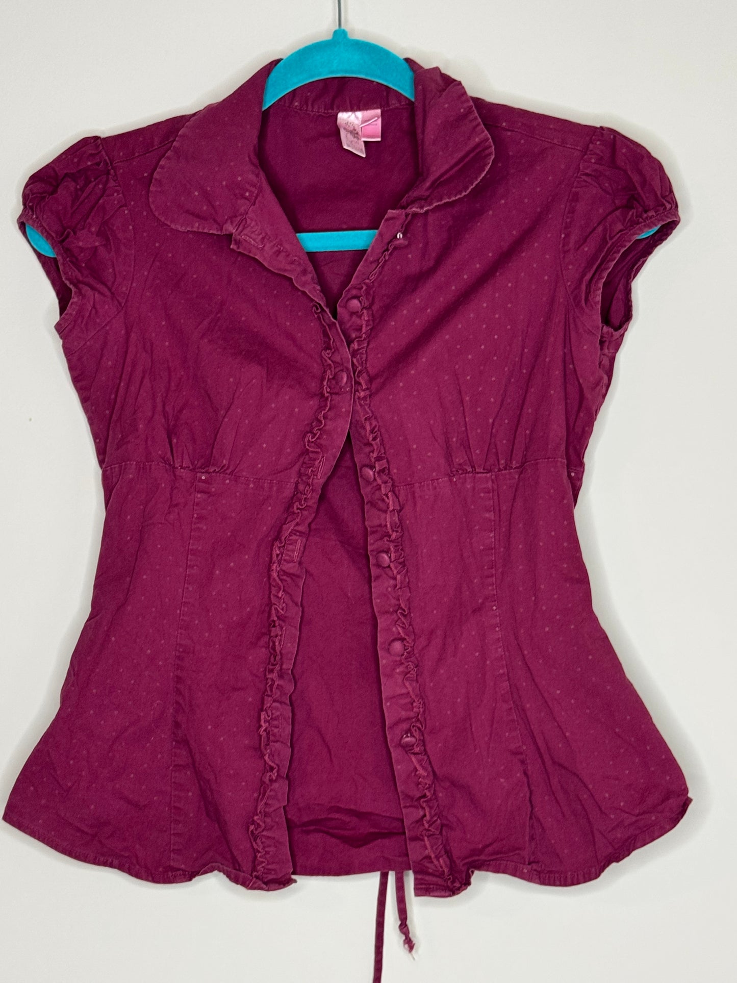 Dolled Up Maroon Button Up Polka Dot Shirt, Size Small, Y2K