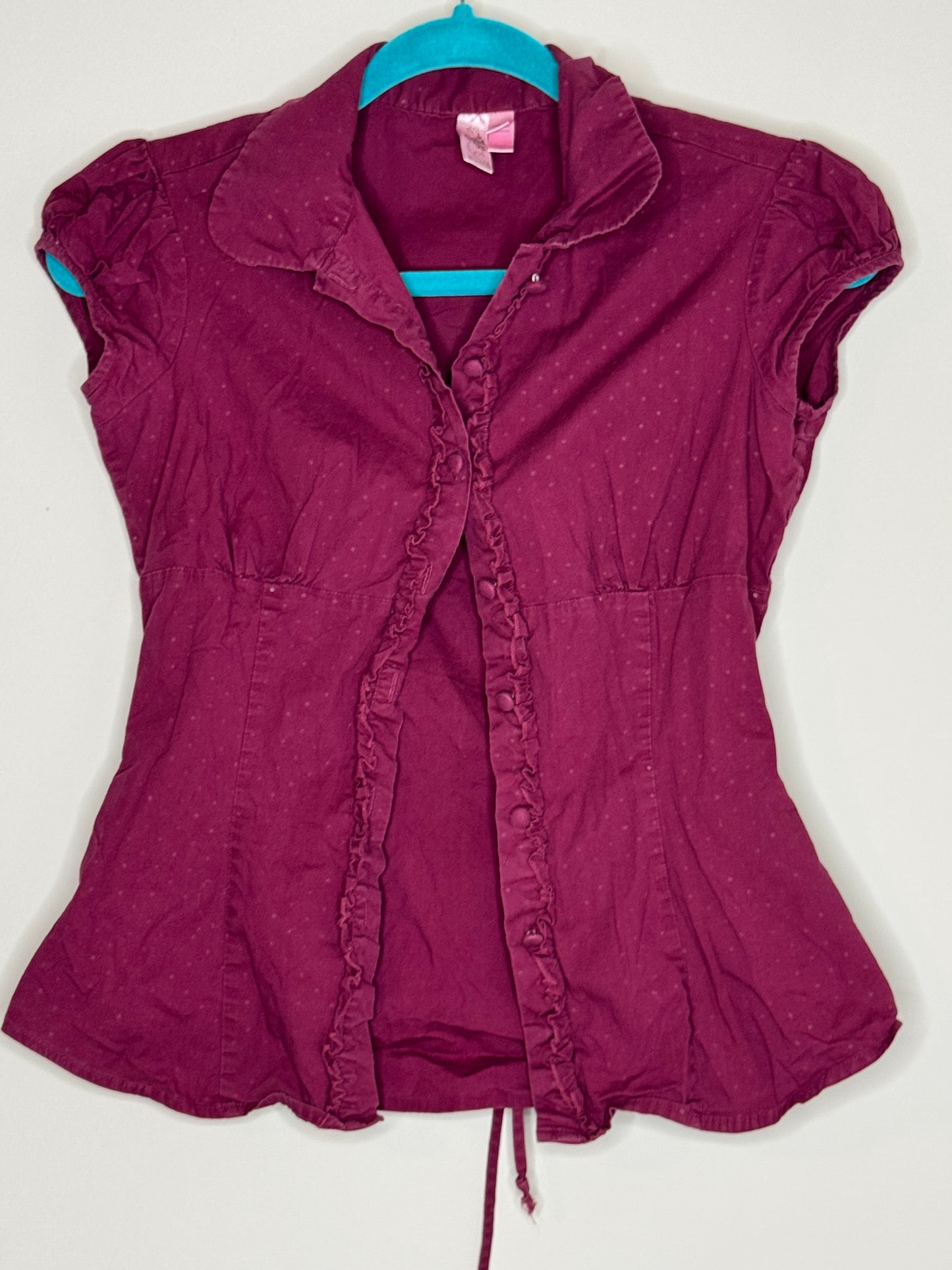 Dolled Up Maroon Button Up Polka Dot Shirt, Size Small, Y2K