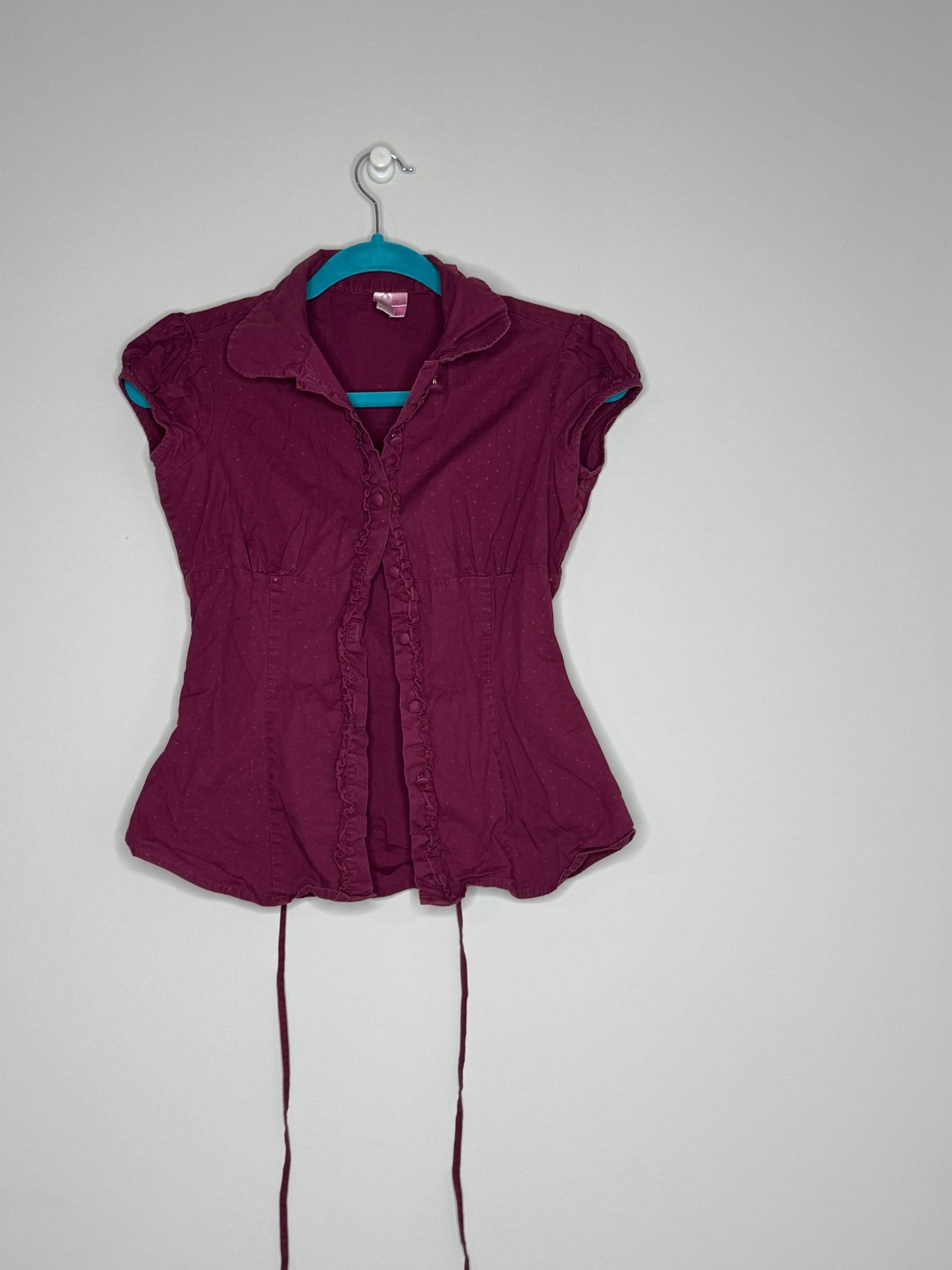 Dolled Up Maroon Button Up Polka Dot Shirt, Size Small, Y2K