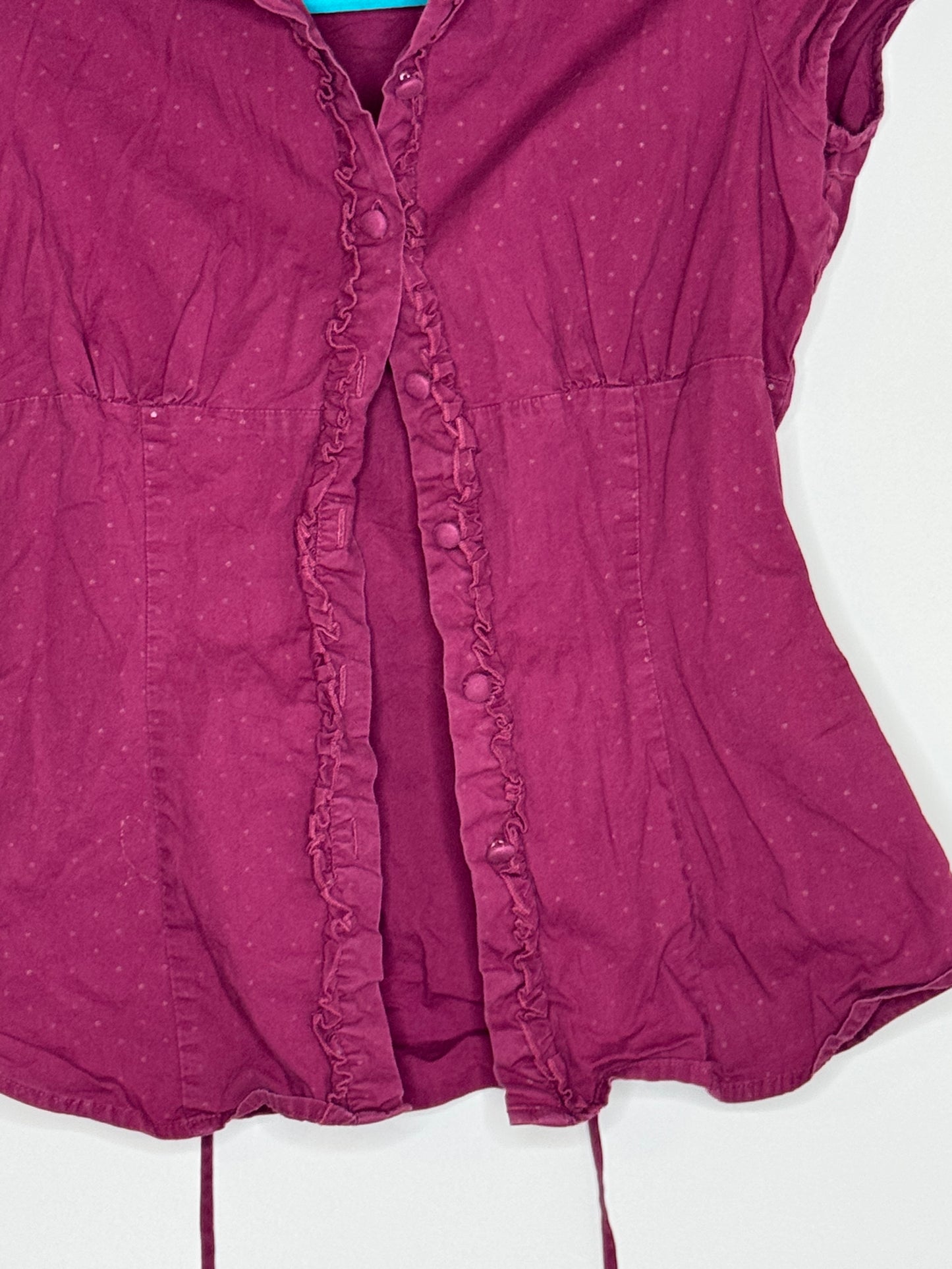 Dolled Up Maroon Button Up Polka Dot Shirt, Size Small, Y2K