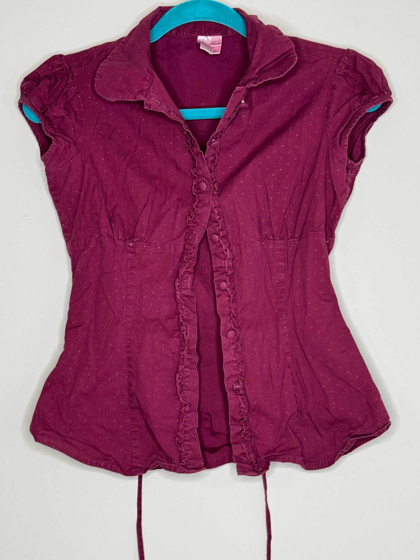 Dolled Up Maroon Button Up Polka Dot Shirt, Size Small, Y2K