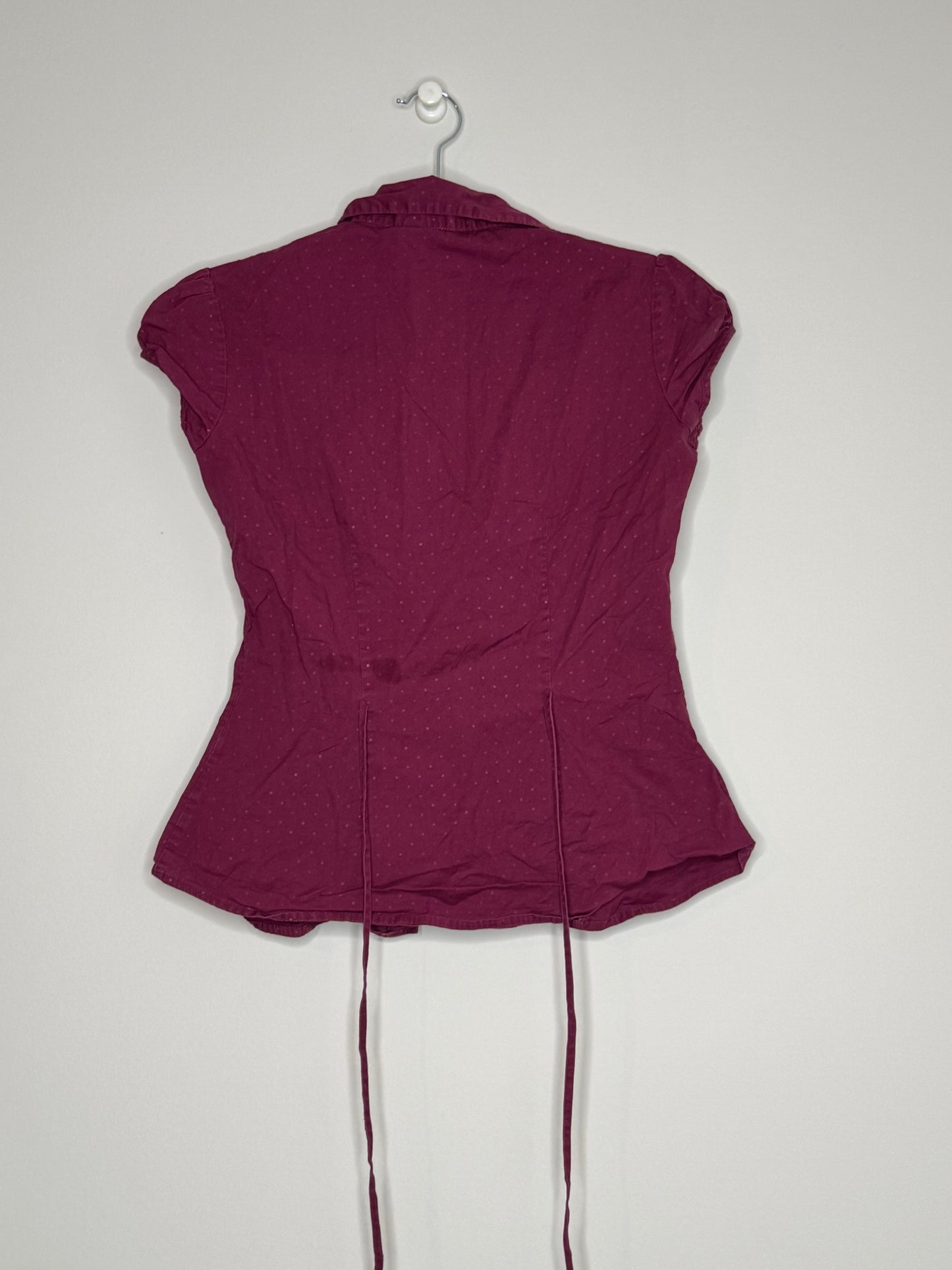 Dolled Up Maroon Button Up Polka Dot Shirt, Size Small, Y2K