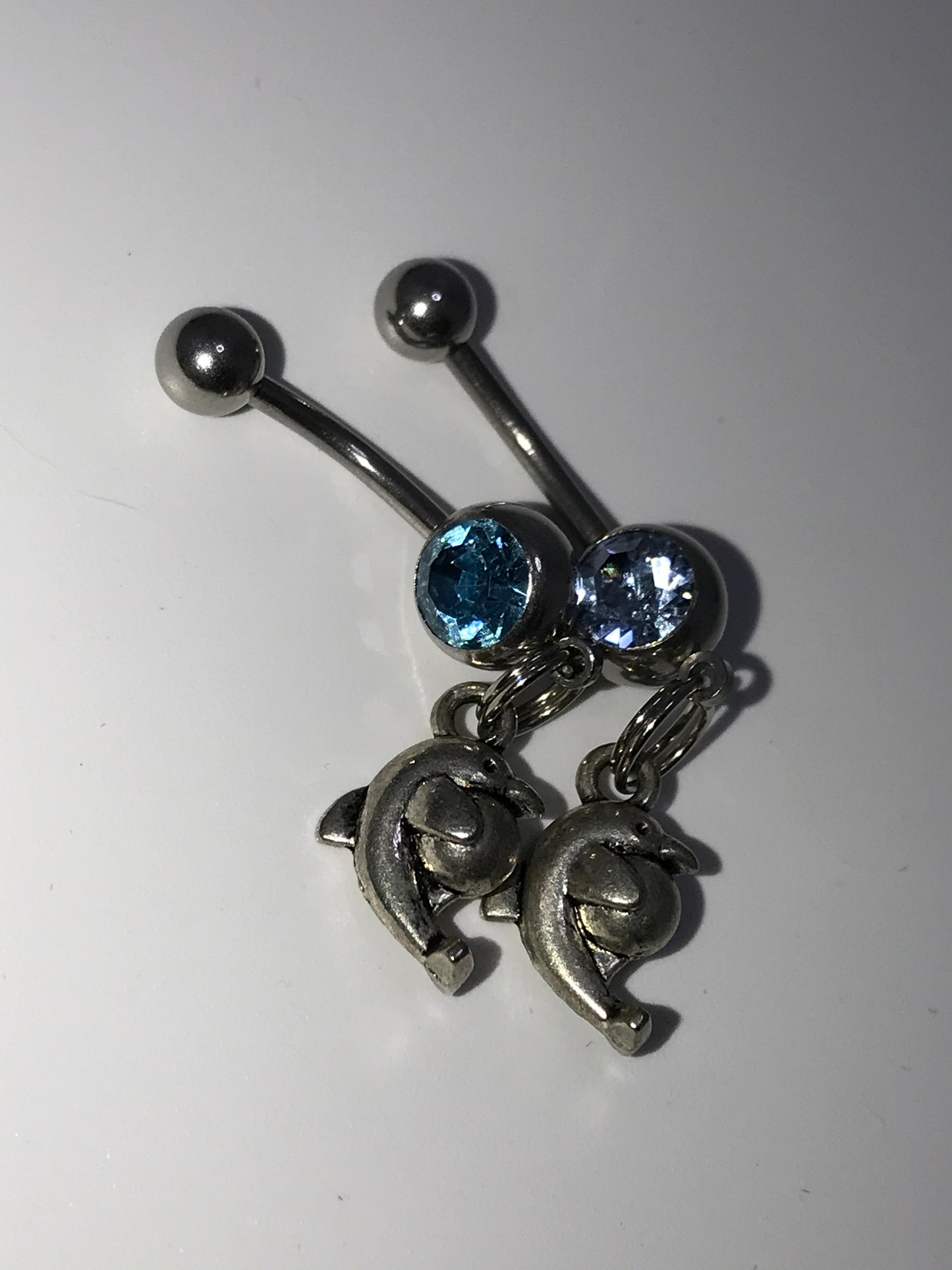 Aqua Blue Gem Dolphin with Ball Dangle Belly Ring