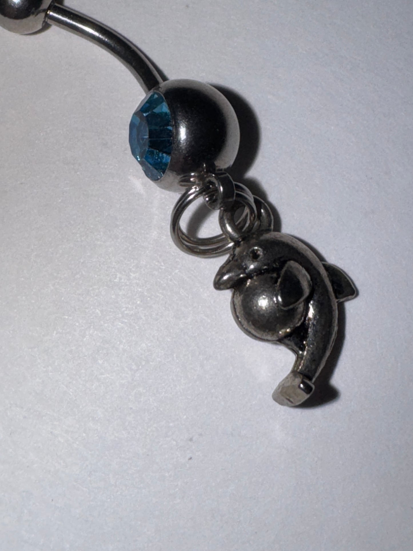 Aqua Blue Gem Dolphin with Ball Dangle Belly Ring