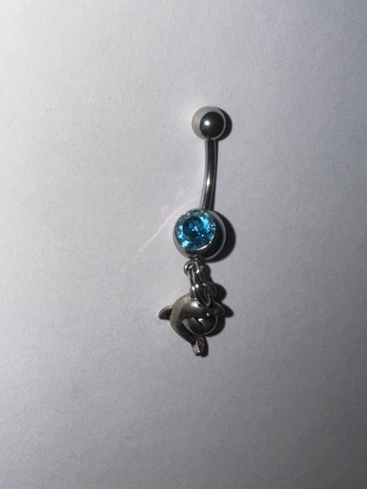 Aqua Blue Gem Dolphin with Ball Dangle Belly Ring
