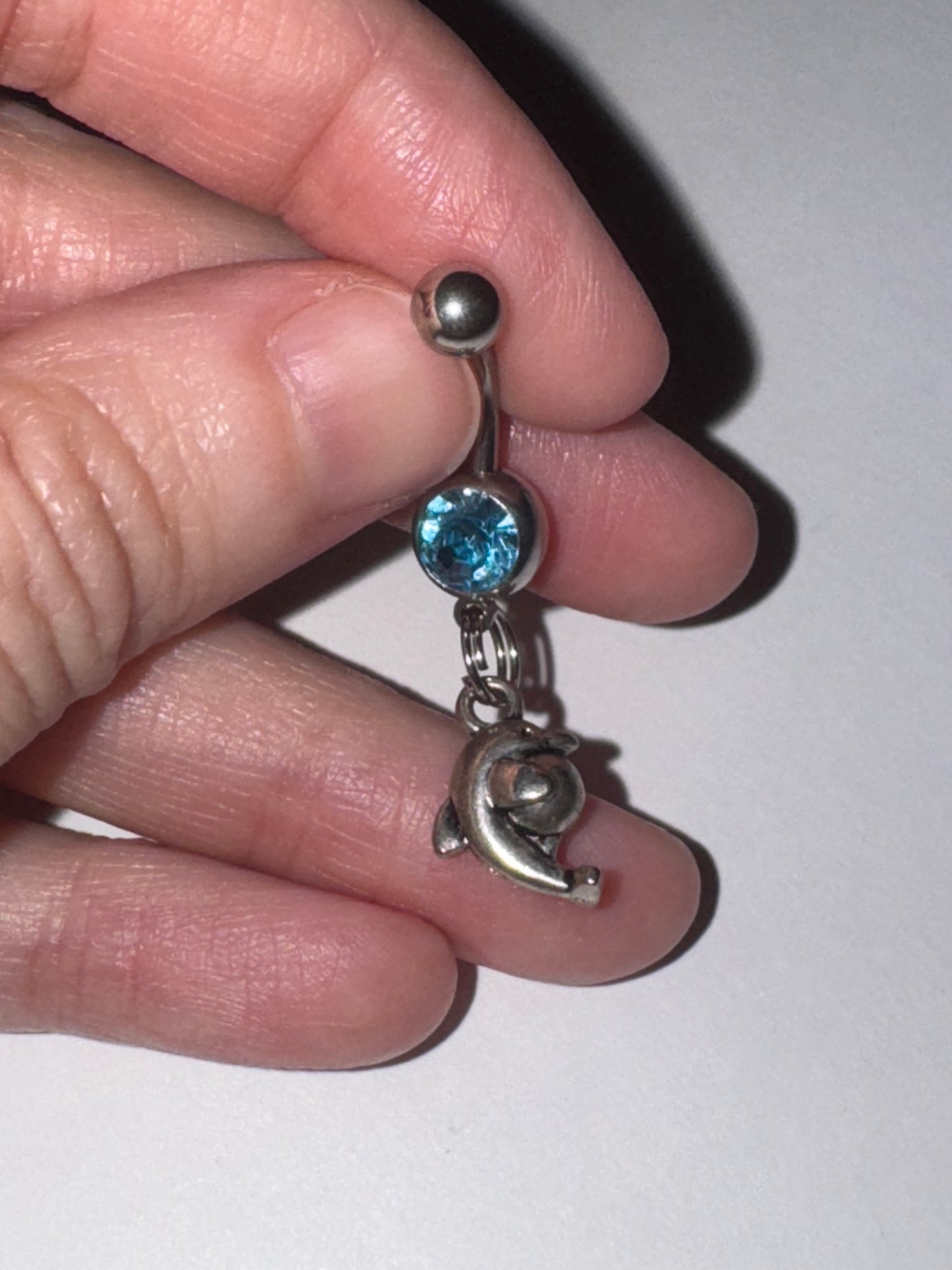 Aqua Blue Gem Dolphin with Ball Dangle Belly Ring