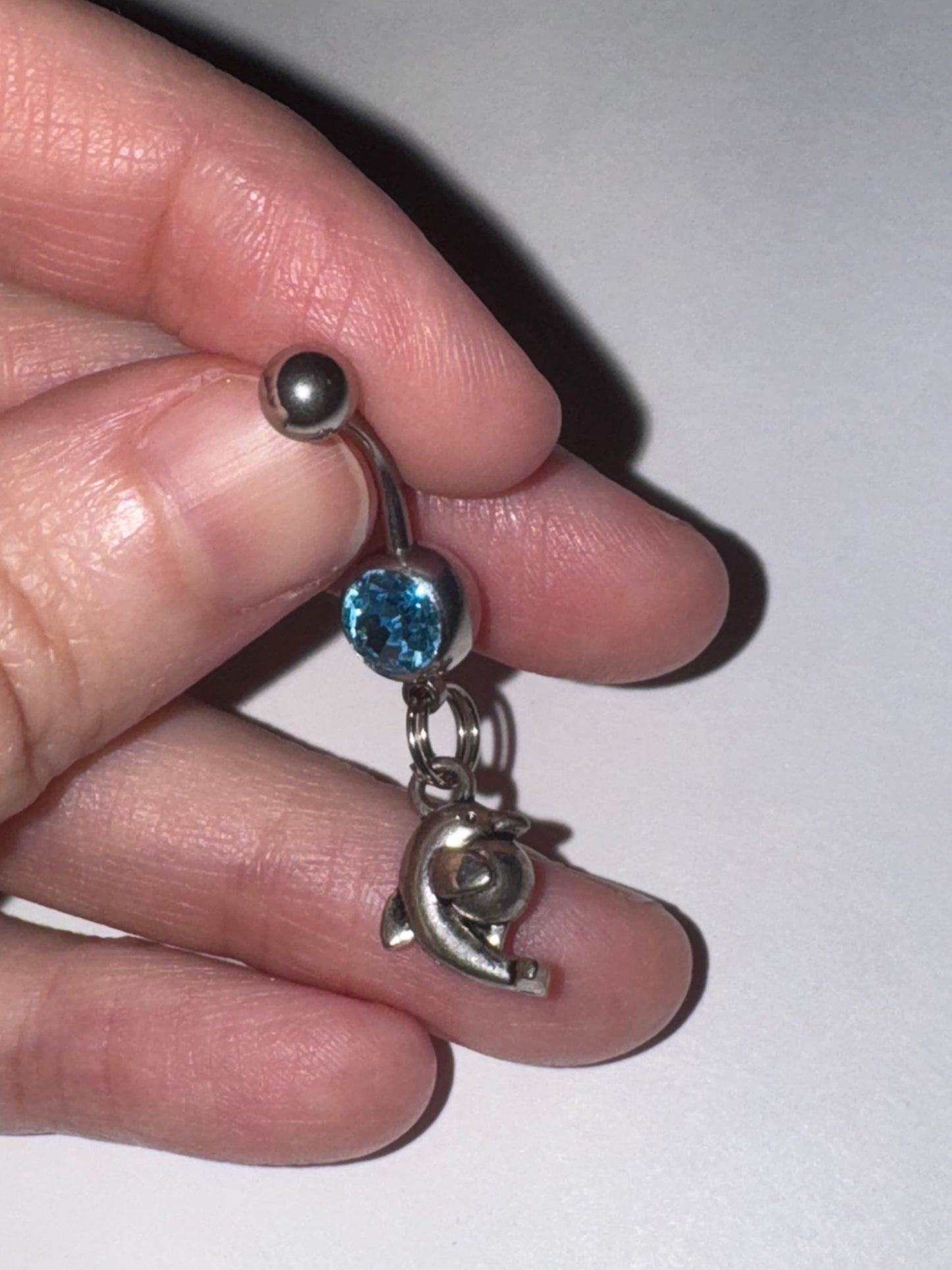 Aqua Blue Gem Dolphin with Ball Dangle Belly Ring