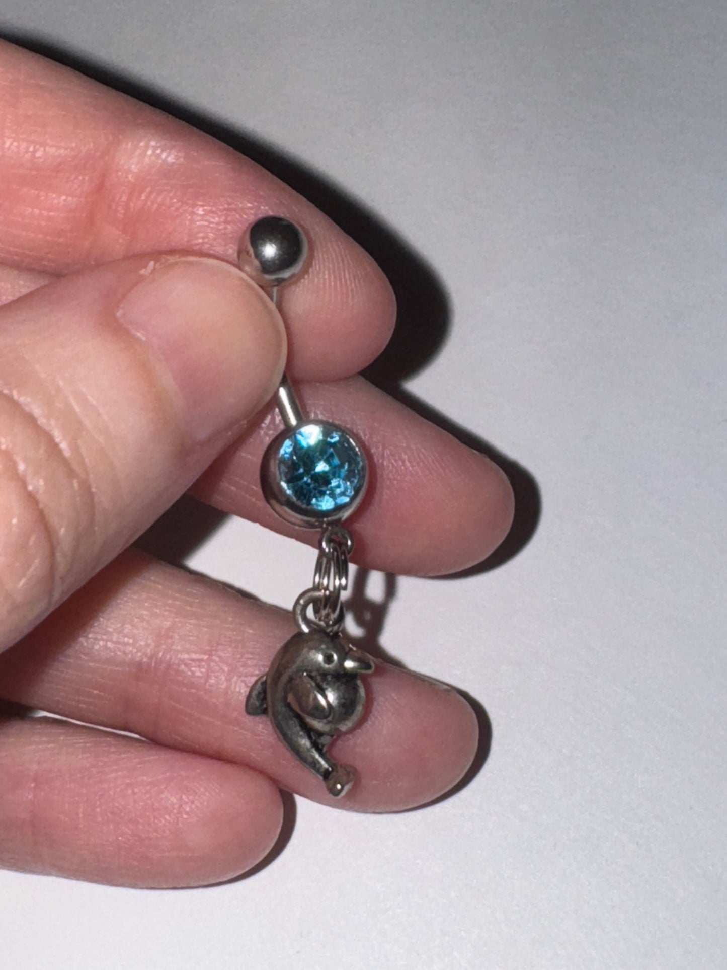 Aqua Blue Gem Dolphin with Ball Dangle Belly Ring