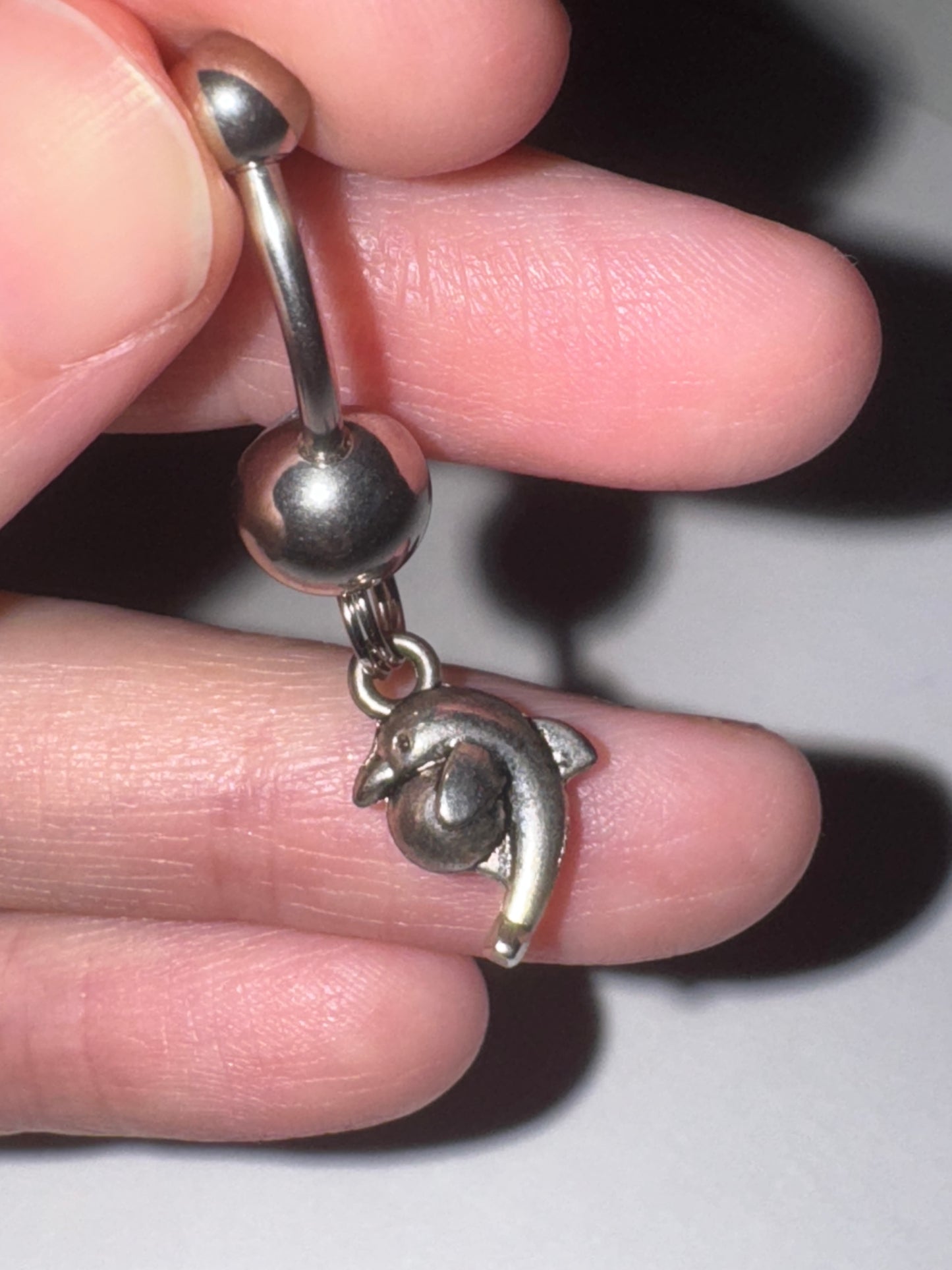 Aqua Blue Gem Dolphin with Ball Dangle Belly Ring
