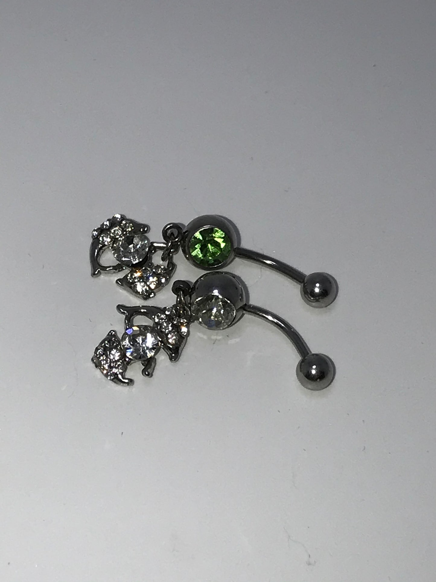 Clear Rhinestone Dolphin Dangle Belly Ring