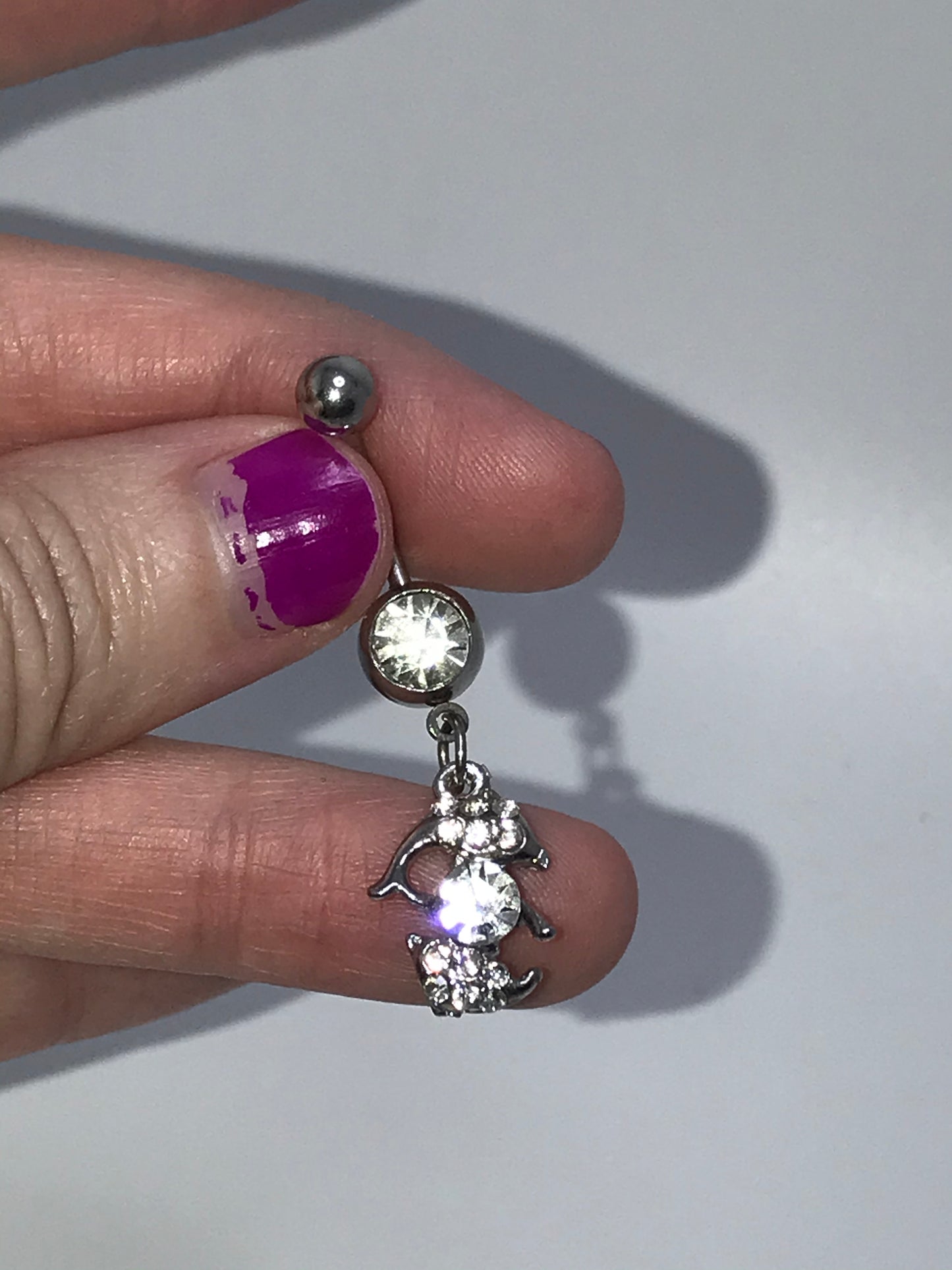 Clear Rhinestone Dolphin Dangle Belly Ring
