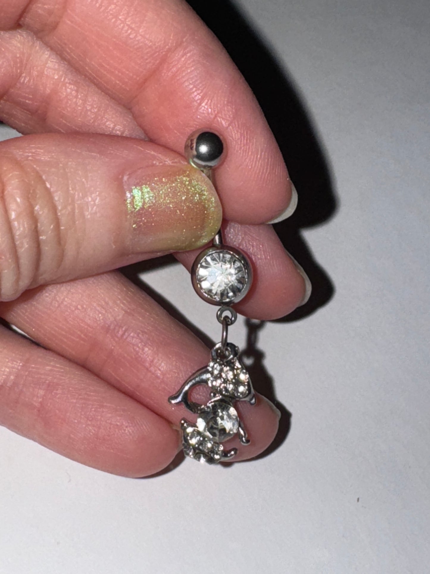Clear Rhinestone Dolphin Dangle Belly Ring