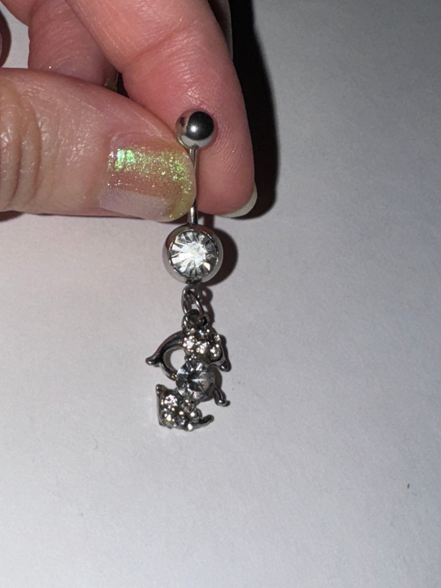 Clear Rhinestone Dolphin Dangle Belly Ring