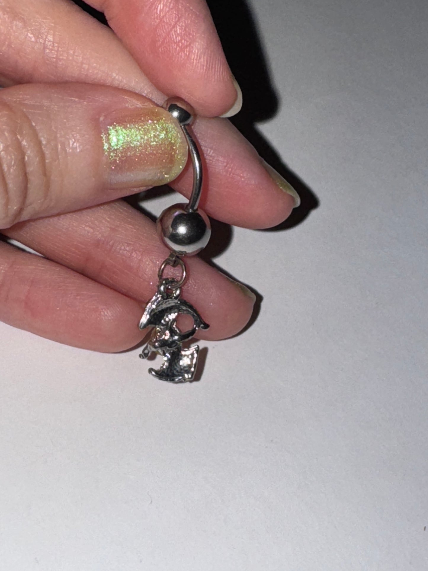 Clear Rhinestone Dolphin Dangle Belly Ring
