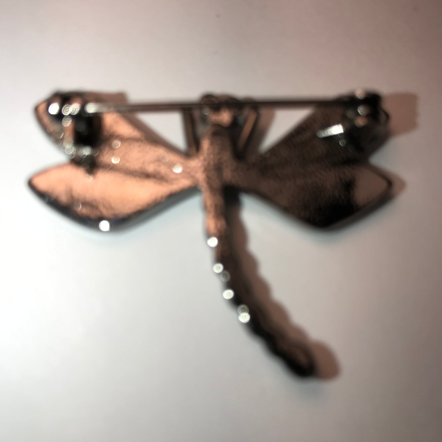 Pewter Rhinestone Dragonfly Pin, with Aqua Blue Eyes