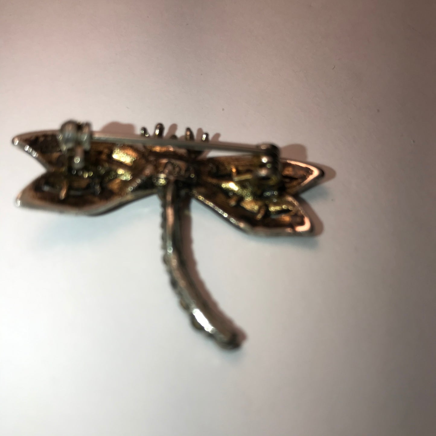 Vintage Orange Rhinestone Dragonfly Pin