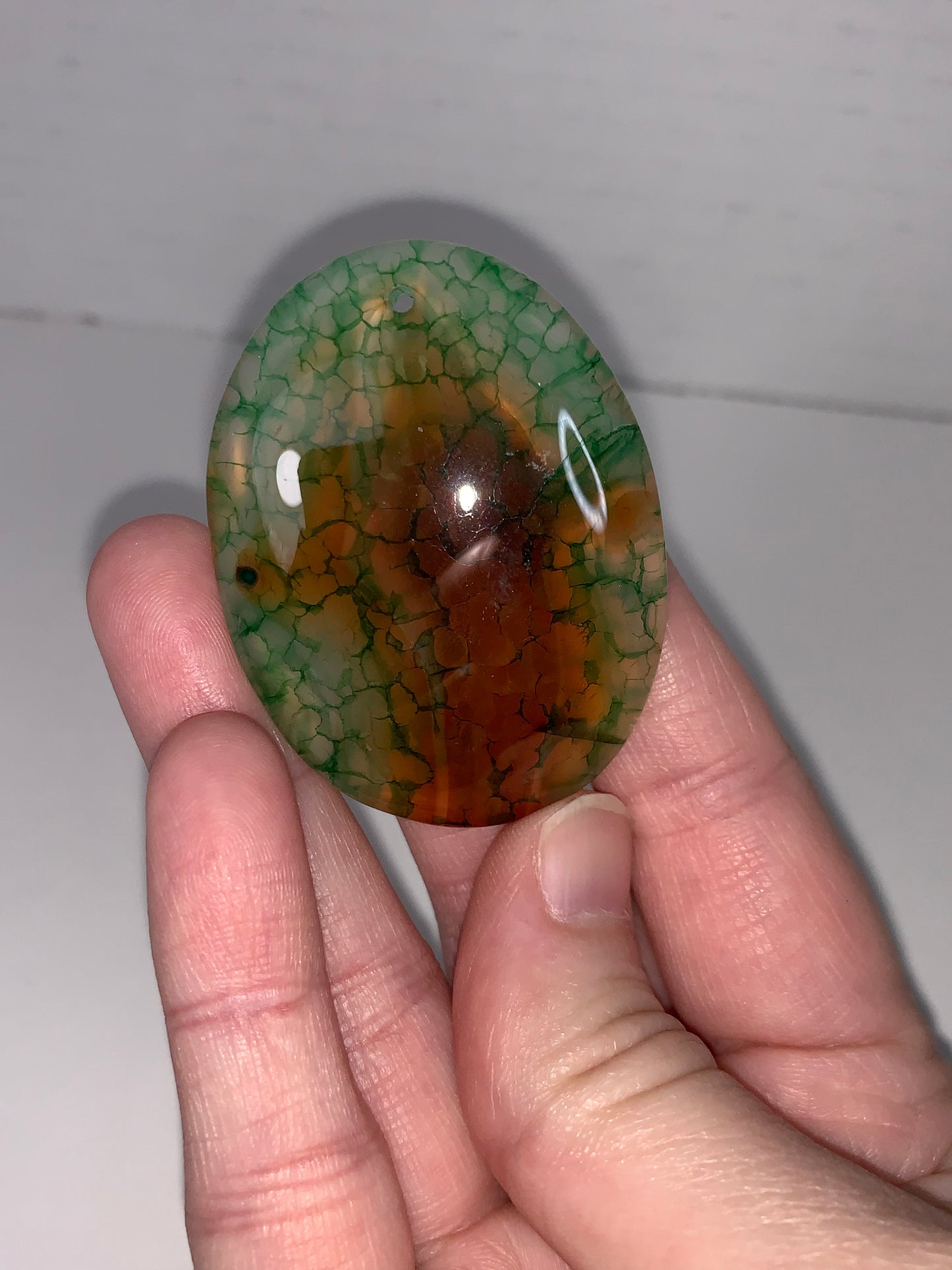 Oval Dragon Veins Agate Green and Orange Focal Pendant